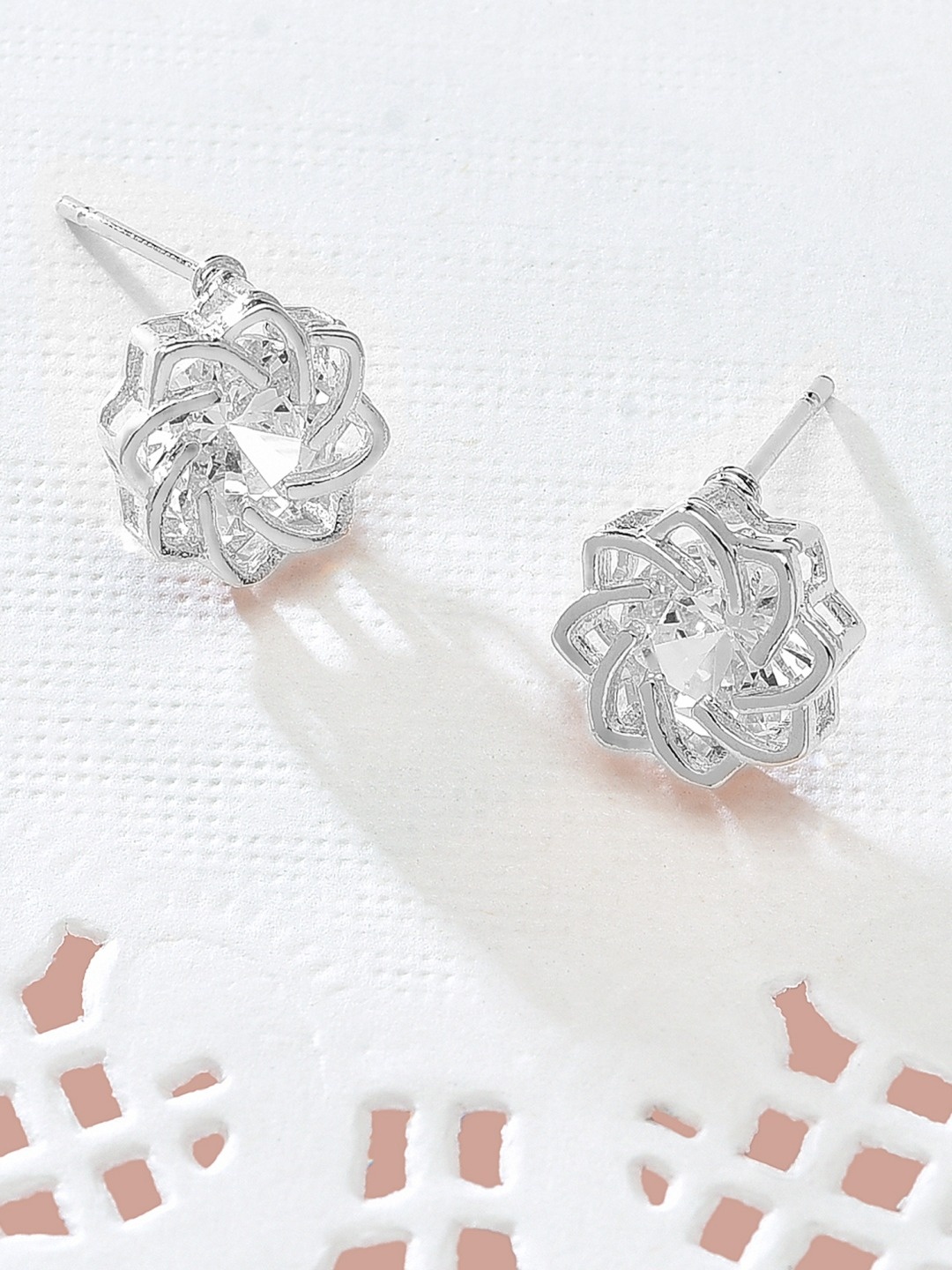 

AMI Silver-Toned Floral Silver-Plated Studs Earrings