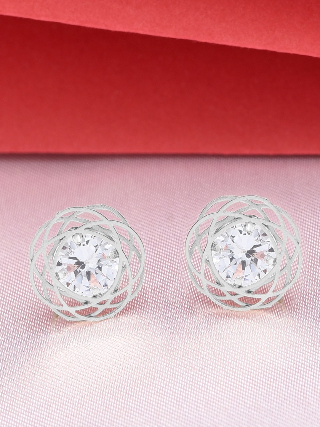 

AMI Silver-Plated Cubic Zirconia-Studded Geometric Studs Earrings