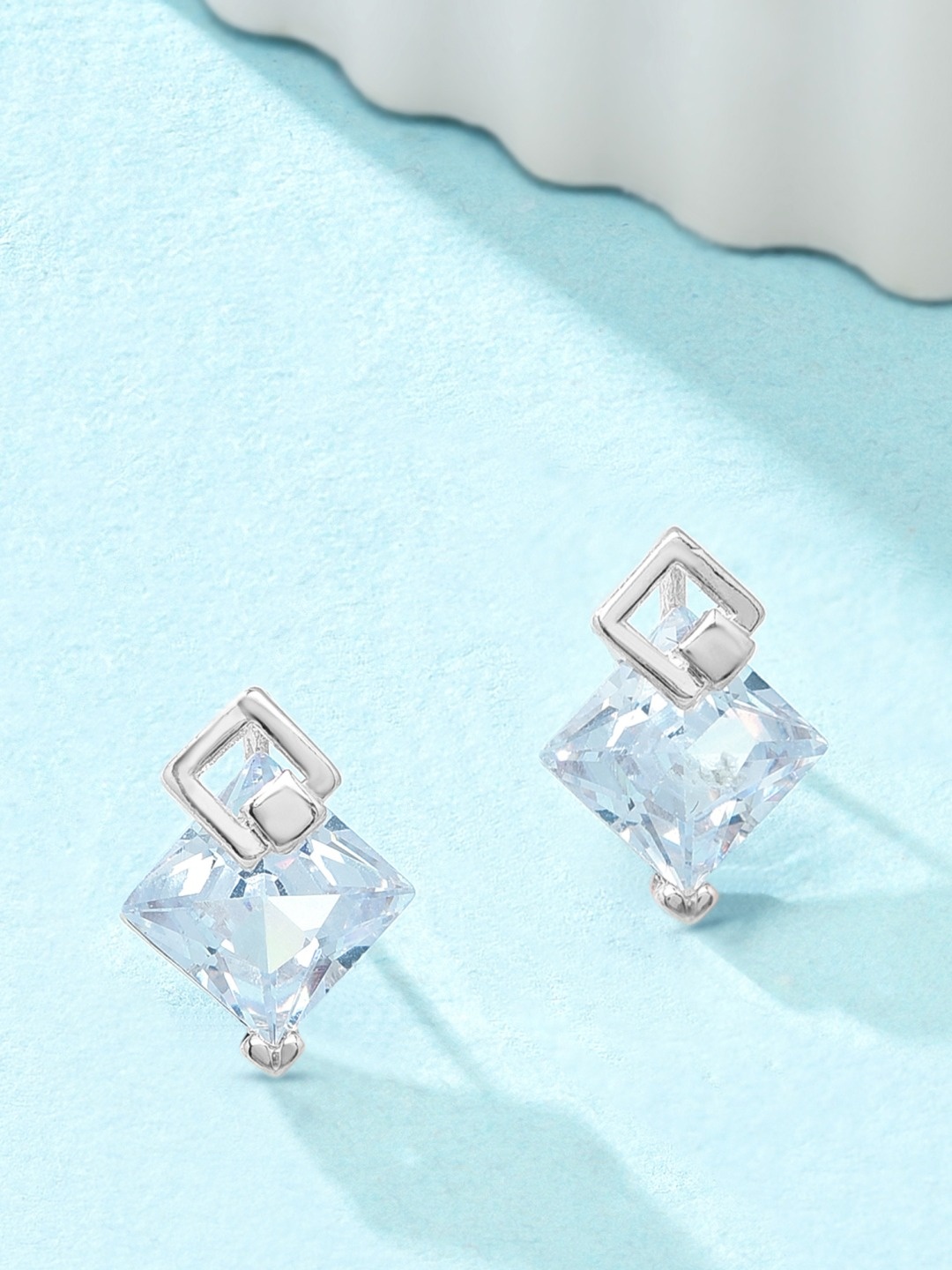 

AMI Silver-Plated CZ Studded Geometric Studs Earrings