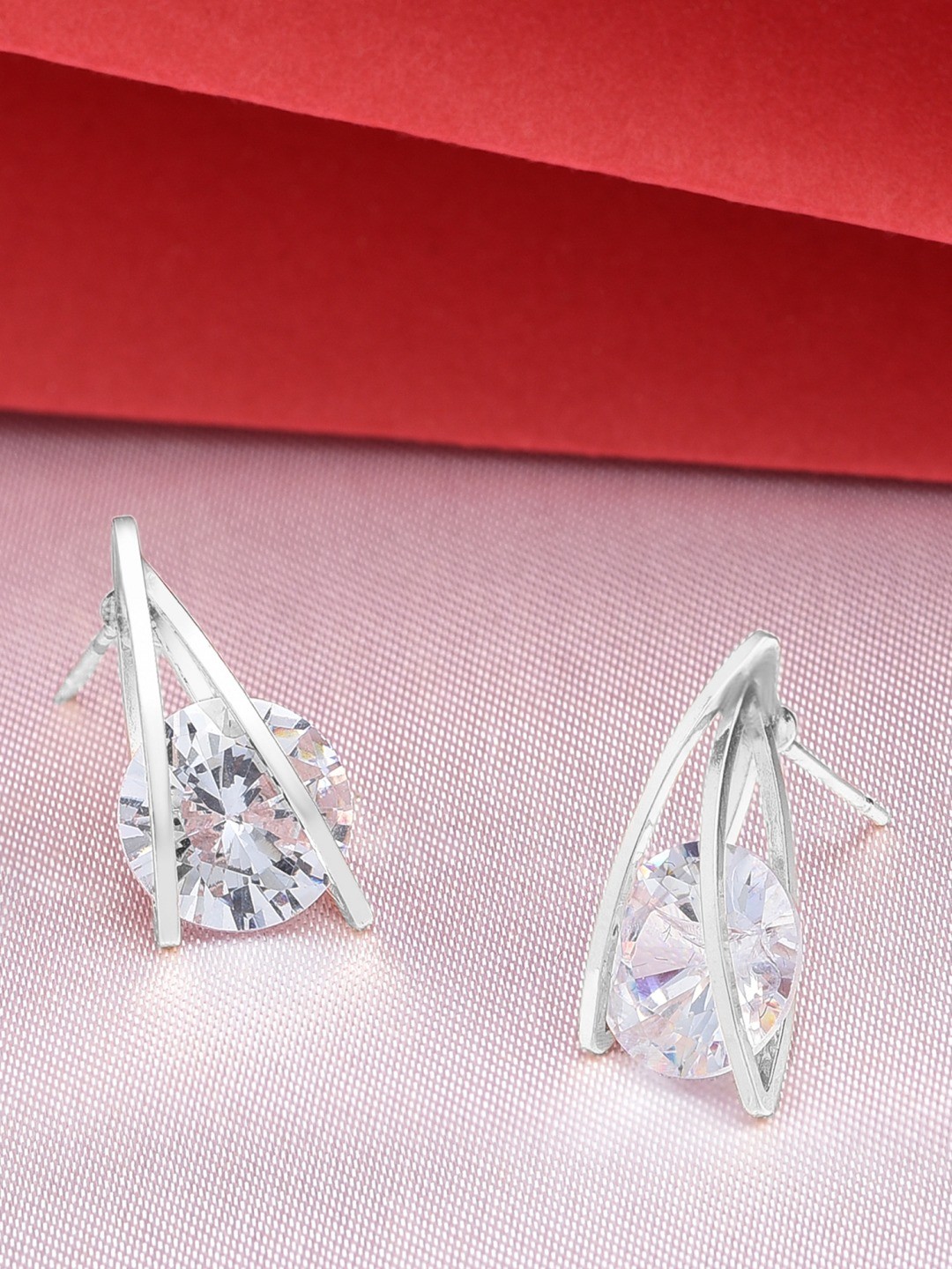 

AMI Silver-Plated CZ Studded Contemporary Studs Earrings