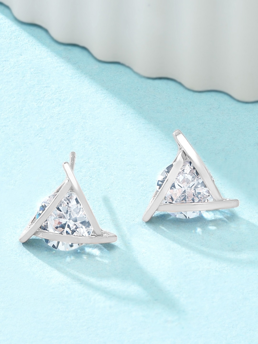 

AMI Silver-Toned Triangular Silver-Plated Studs Earrings