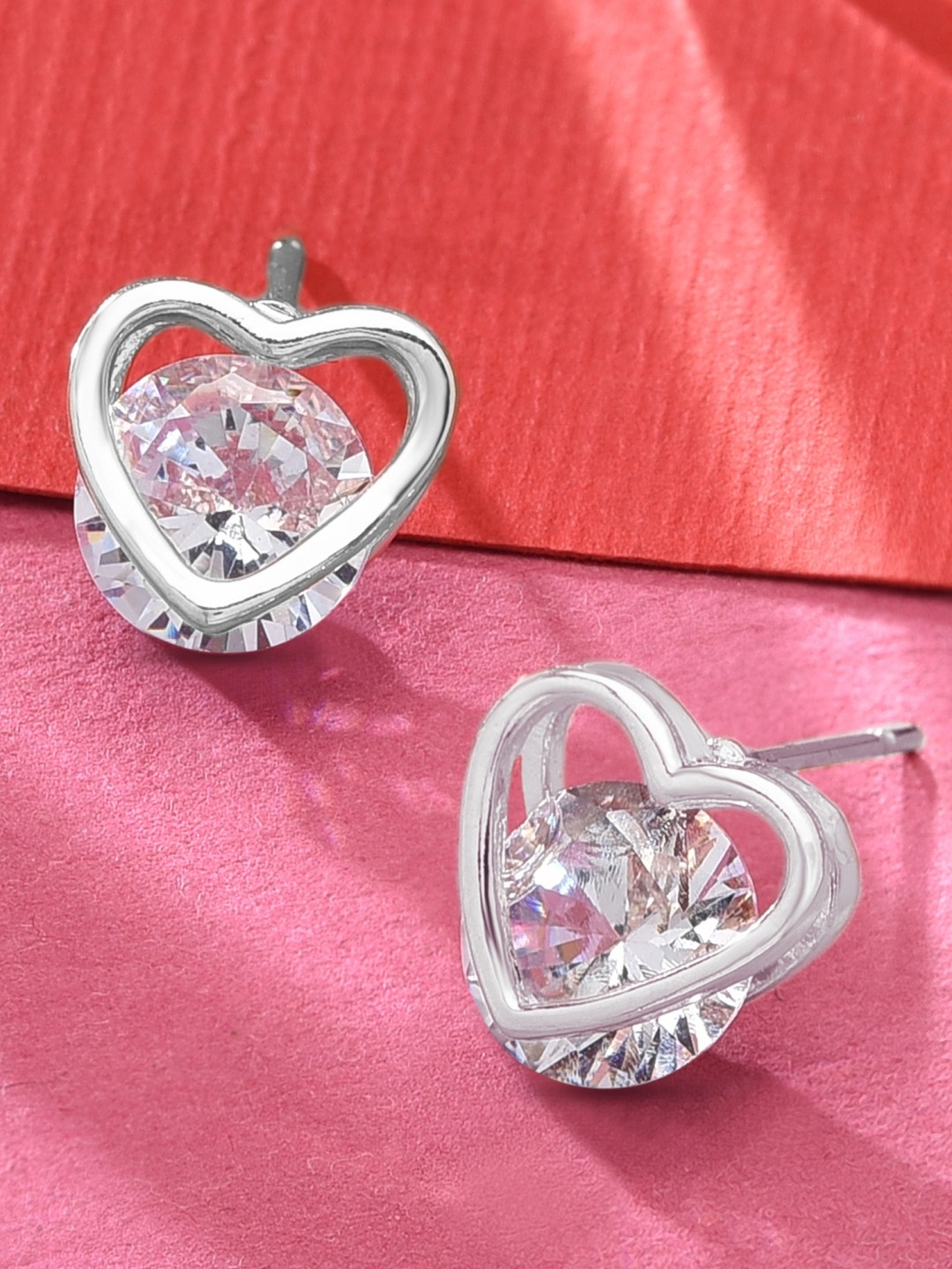 

AMI Silver-Toned Heart Shaped Silver-Plated Studs Earrings