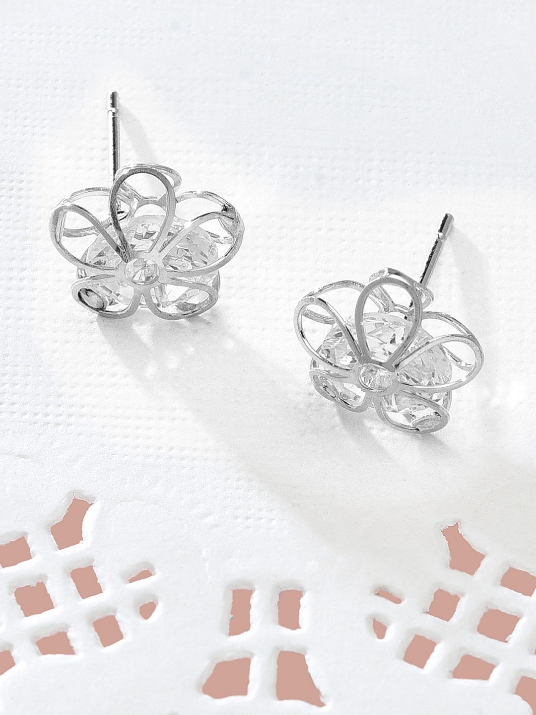 

AMI Silver-Toned Floral Studs Earrings
