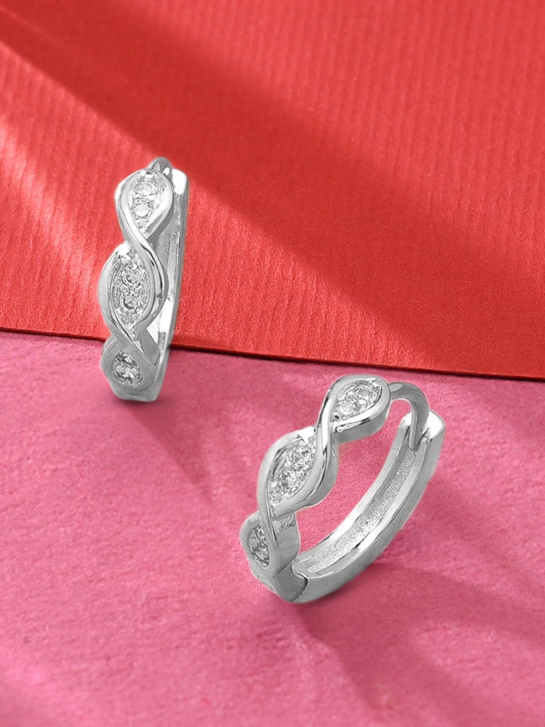 

AMI Silver-Plated Cubic Zirconia Studded Circular Hoop Earrings