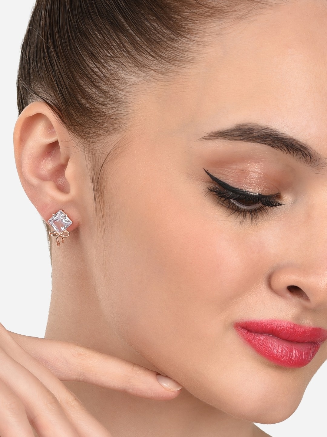 

AMI Rose Gold-Plated Cubic Zirconia-Studded Contemporary Bow Studs Earrings
