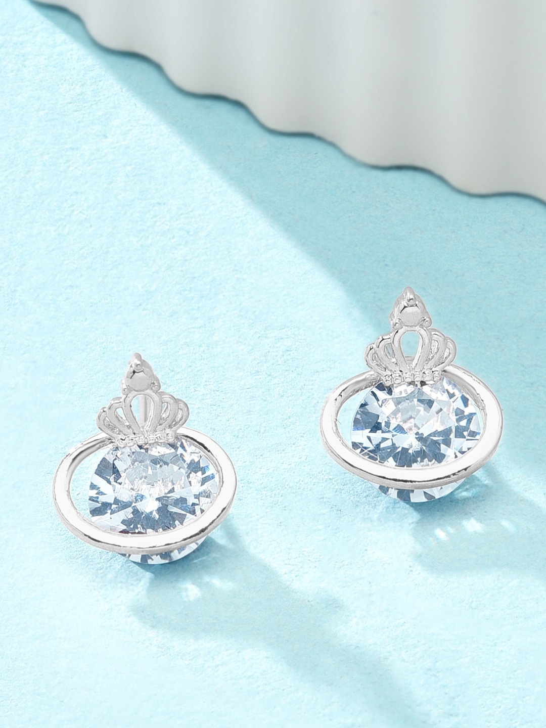 

AMI Silver-Plated CZ Studded Contemporary Studs Earrings