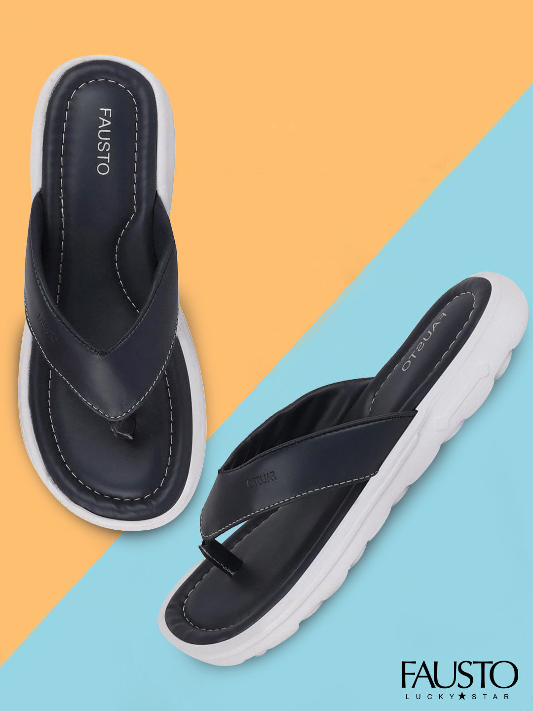 

FAUSTO Women Navy Blue & White Solid Thong Flip-Flops