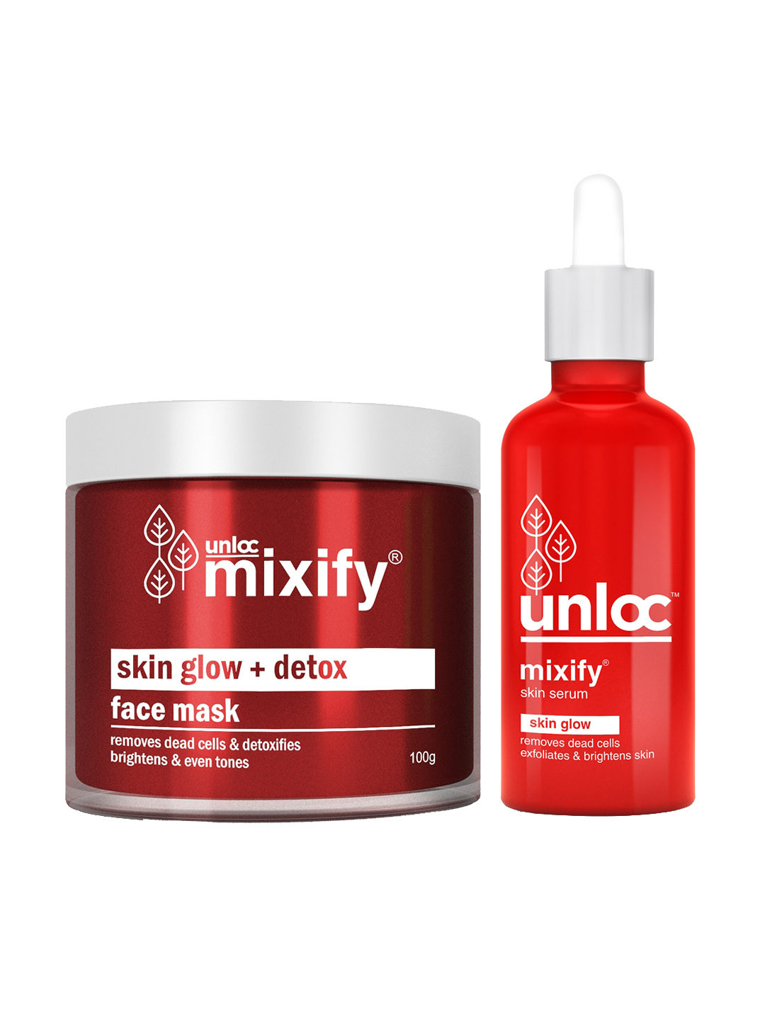 

Unloc Set of Mixify Skin Glow Skin Serum & Skin Glow + Detox Face Mask, Red