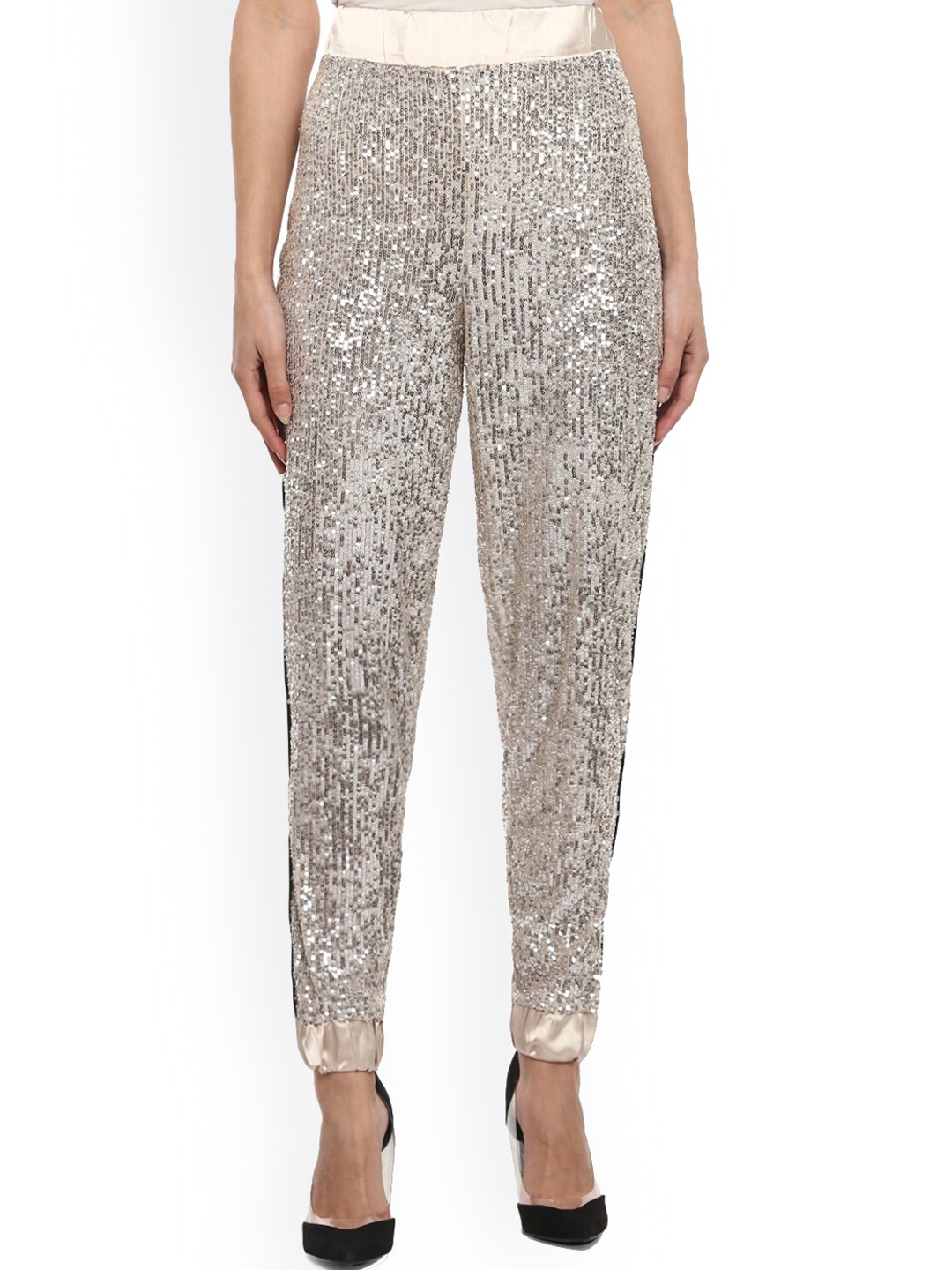 

Rinascimento Women Silver-Toned Embroidered Sequined Custom Trousers