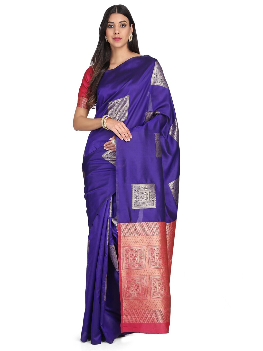 

KALINI Purple & Pink Woven Design Cotton Silk Banarasi Saree