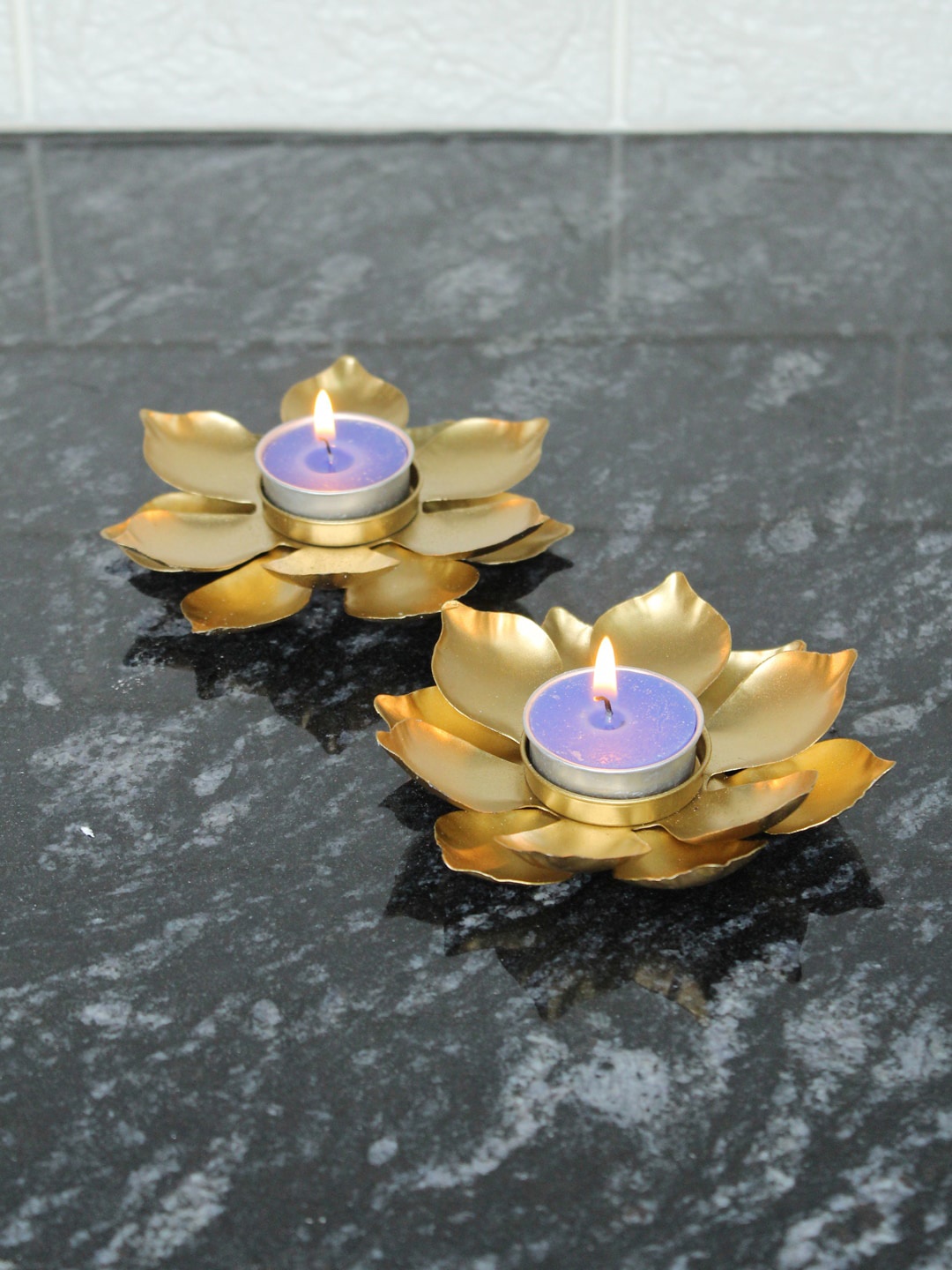 

Wonderland Set of 2 Gold-Toned Lotus Diyas