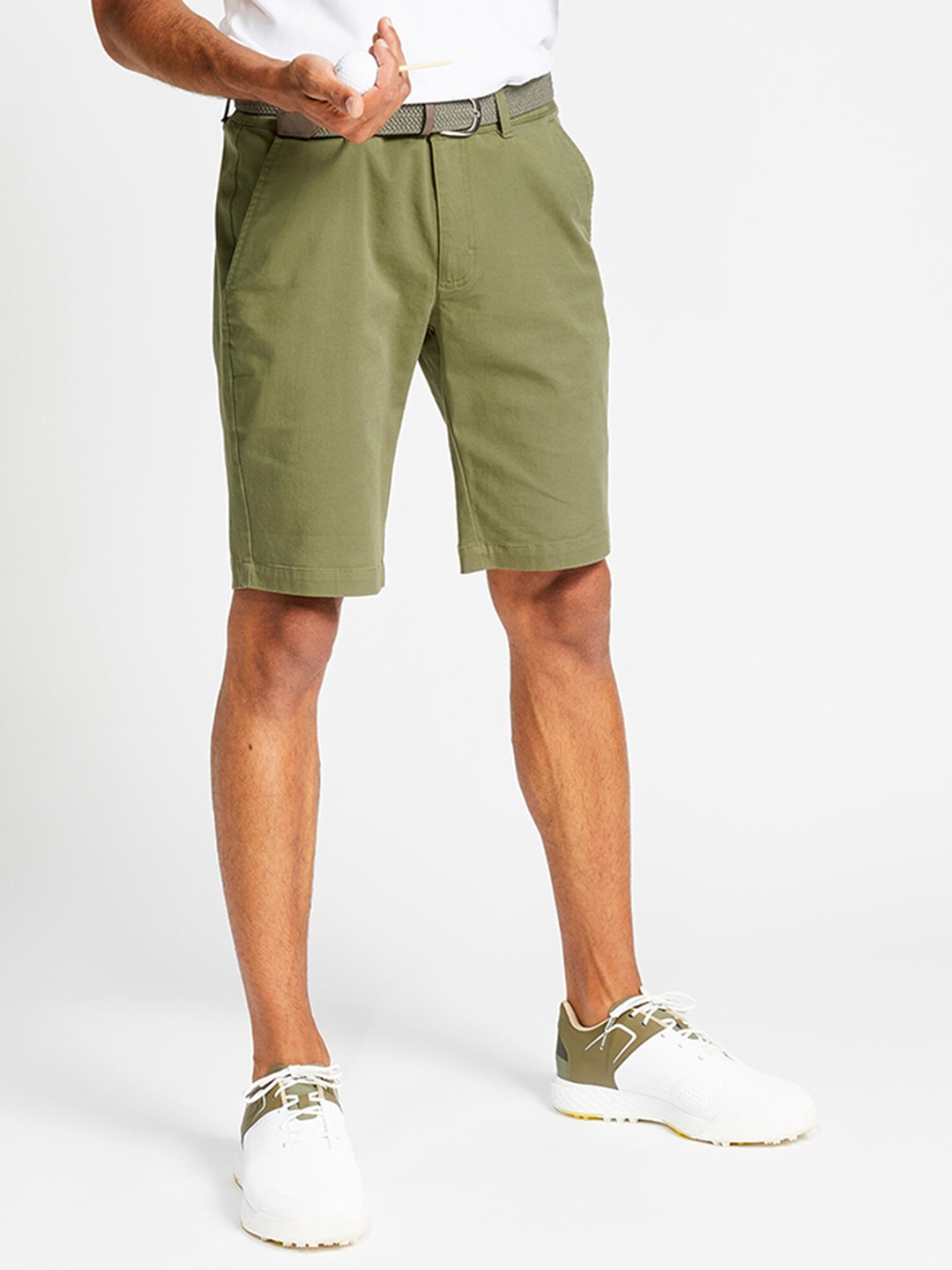 

Inesis By Decathlon Men Olive Green Regular Fit Cotton Shorts, Khaki