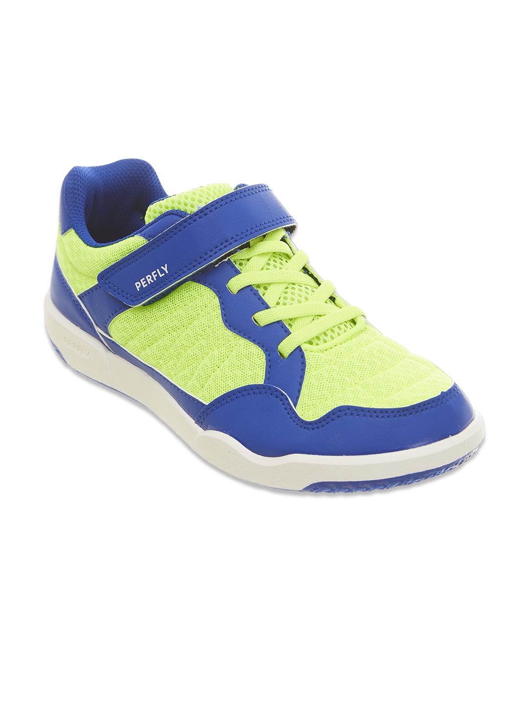 

PERFLY By Decathlon Kids Unisex Blue Green Velcro Badminton Shoes