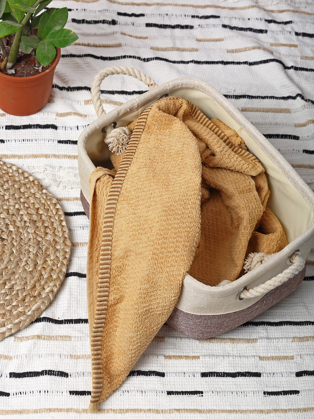 

HOSTA HOMES Beige & Brown Colourblocked Organiser Basket