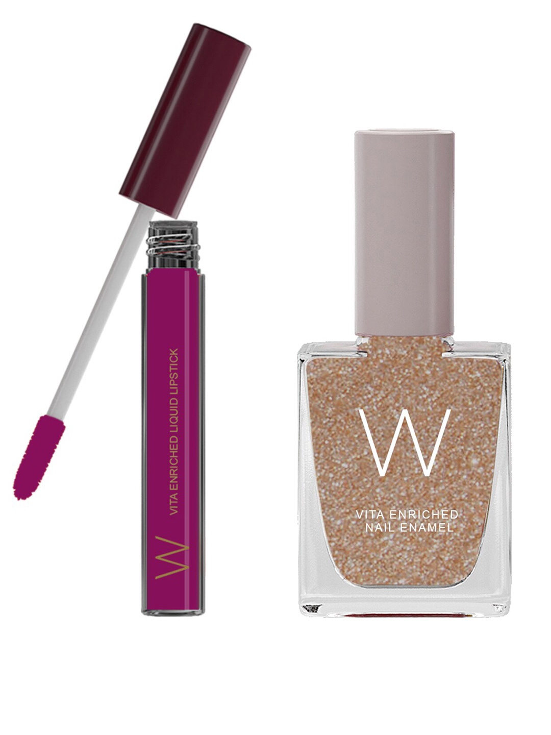 

W Set of Vita Enriched Fly Girl Vegan Liquid Lipstick & Glitz Nail Enamel, Magenta