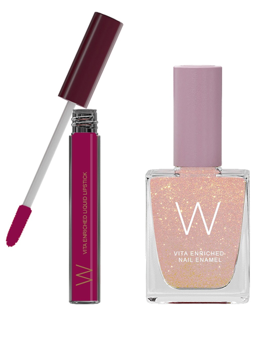 

W Set of Vita Enriched Modesty Vegan Liquid Lipstick & Chrome Nail Enamel, Pink