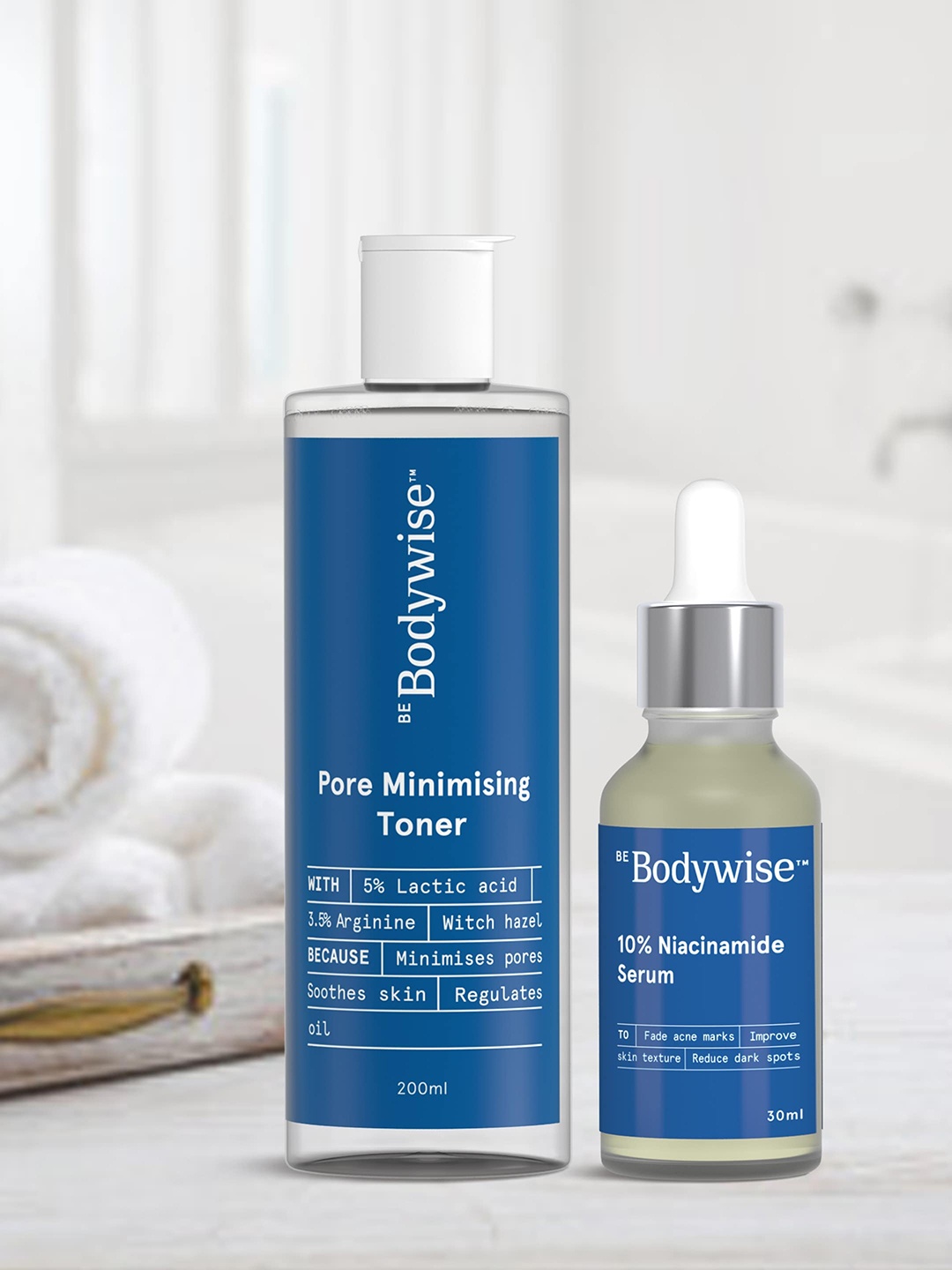 

Be Bodywise Vegan Pore Minimizing Face Toner 200 ml & Niacinamide Serum 30 ml, Blue