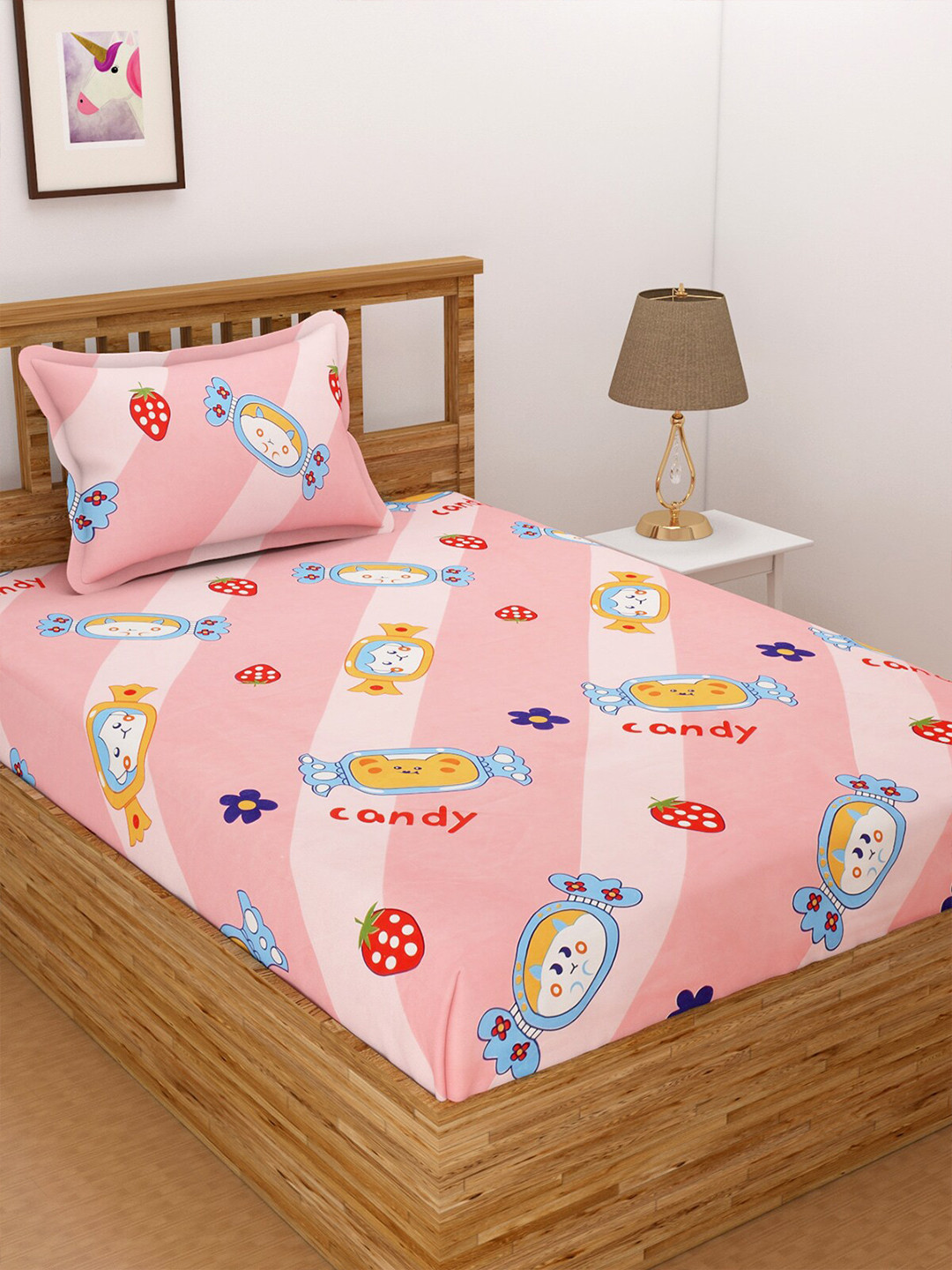 

Florida Pink & Blue Graphic 144 TC King Bedsheet with 1 Pillow Covers