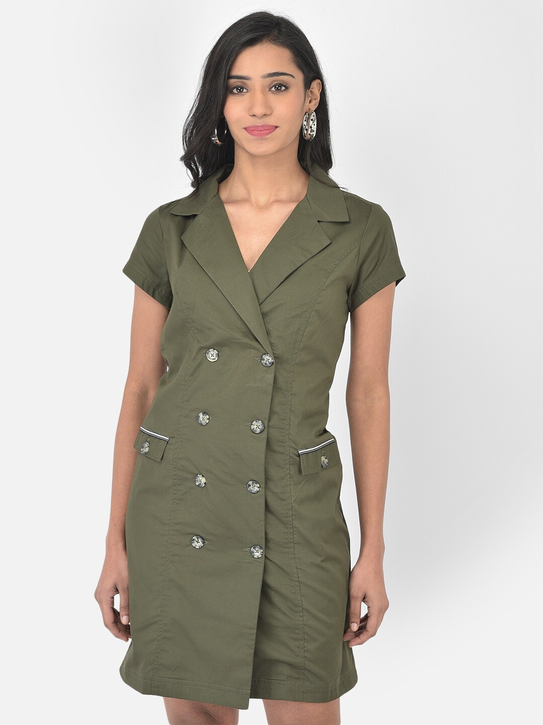 

Latin Quarters Green Lapel Collar Formal Shirt Dress