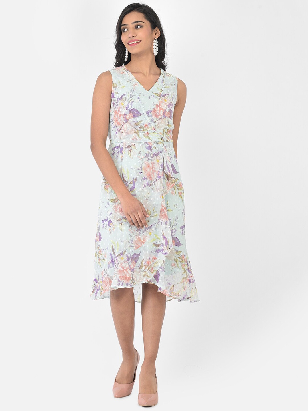 

Latin Quarters Blue Floral A-Line Midi Dress