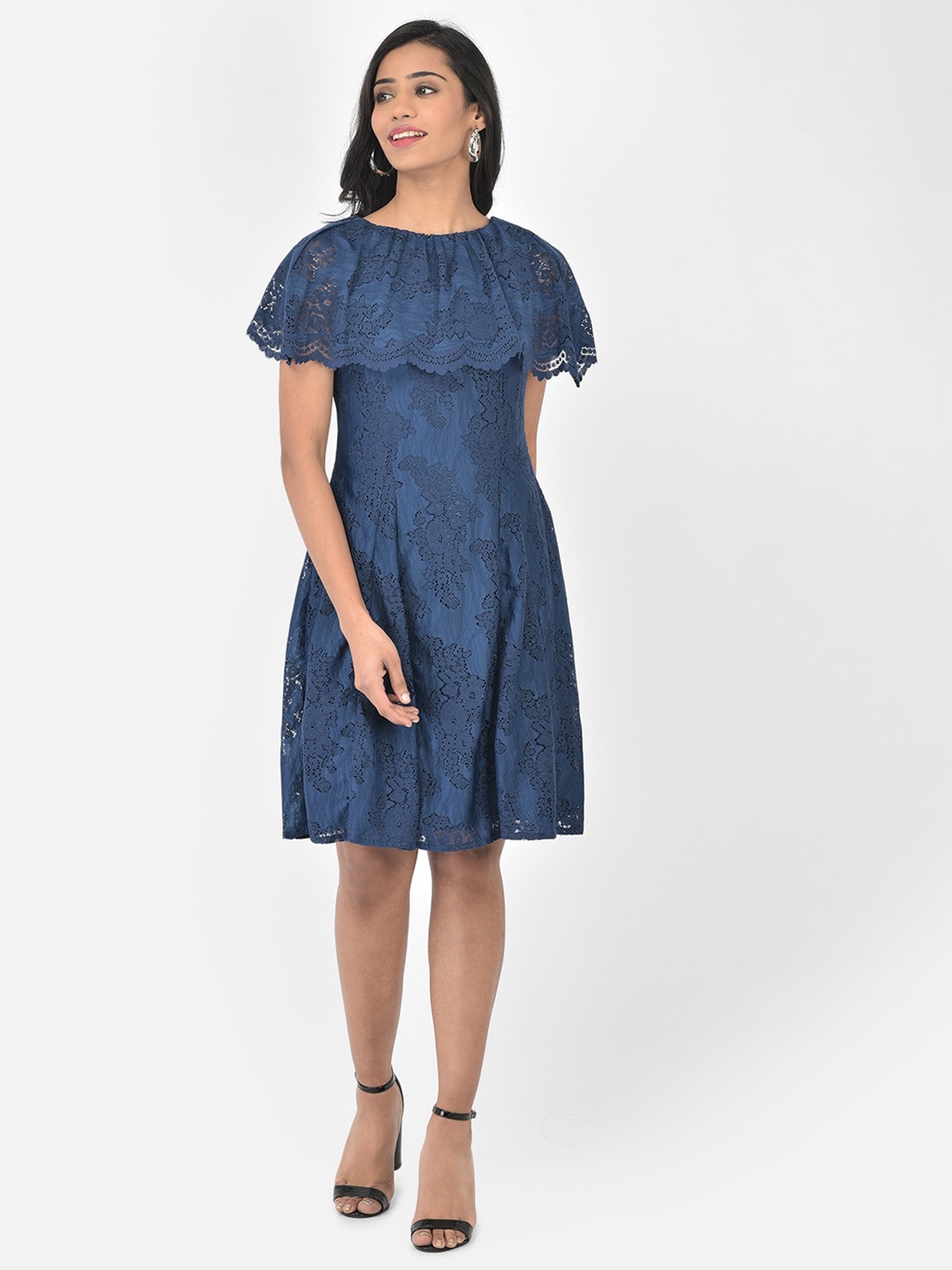 

Latin Quarters Blue Cotton Lace A-Line Winter Dress
