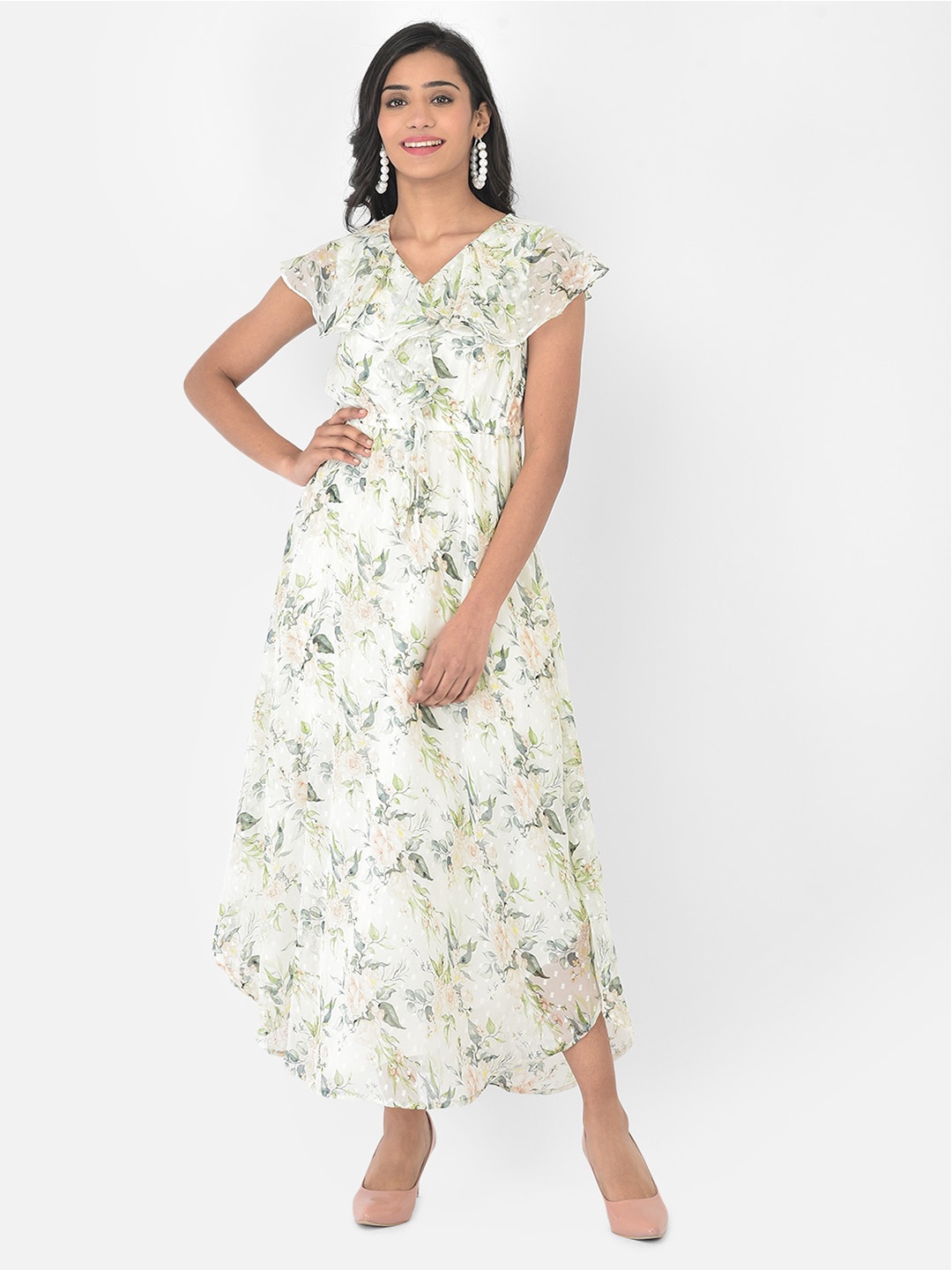 

Latin Quarters Green Floral Flutter Sleeves Maxi Dress