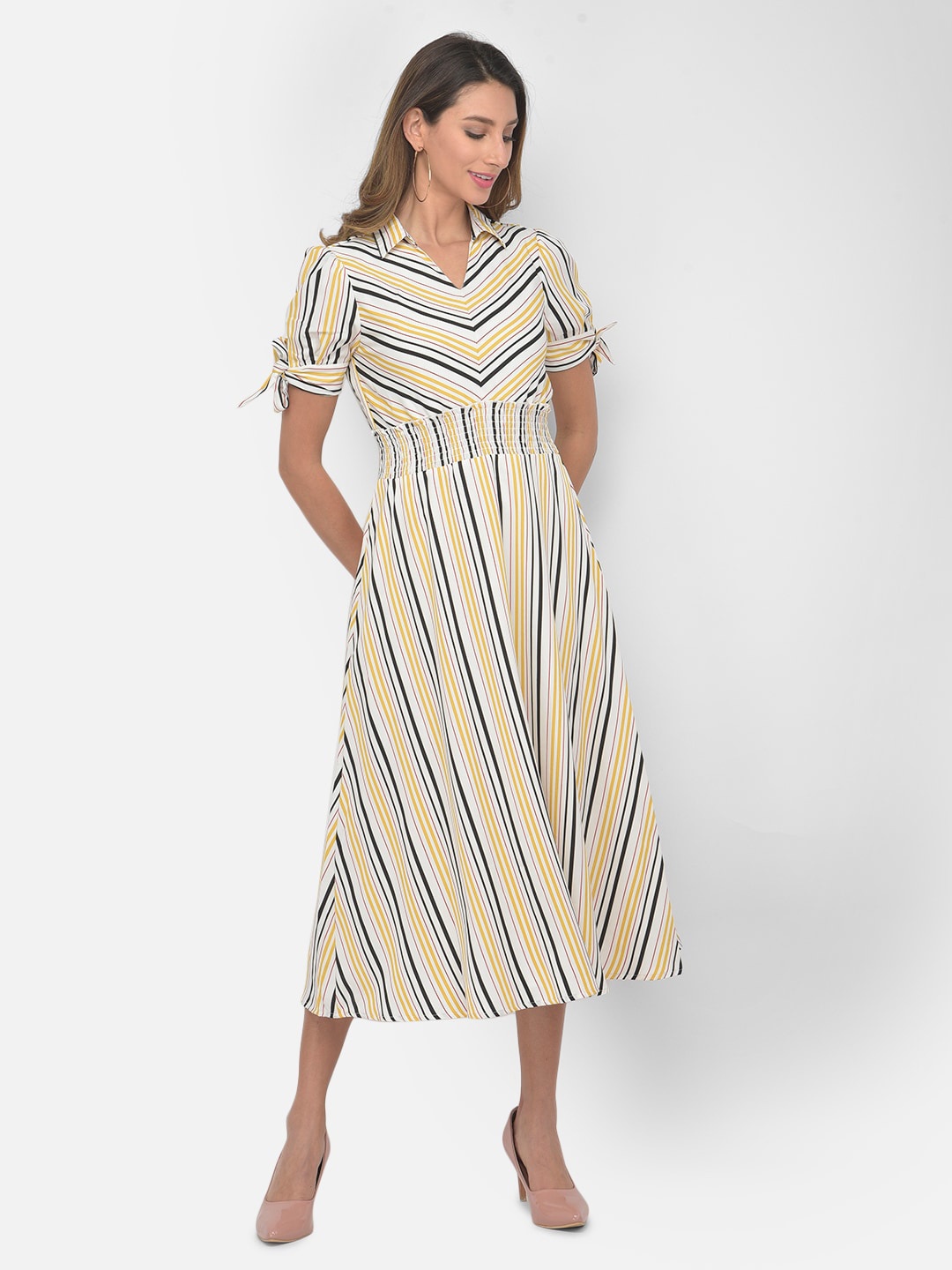 

Latin Quarters Yellow Striped Fit & Flare Midi Dress
