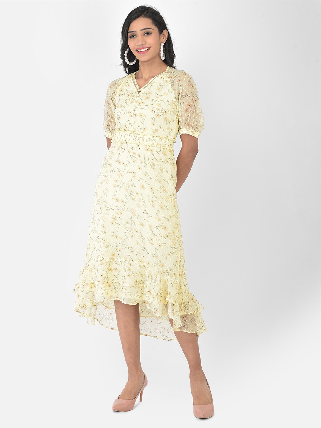 

Latin Quarters Yellow Floral Midi Dress