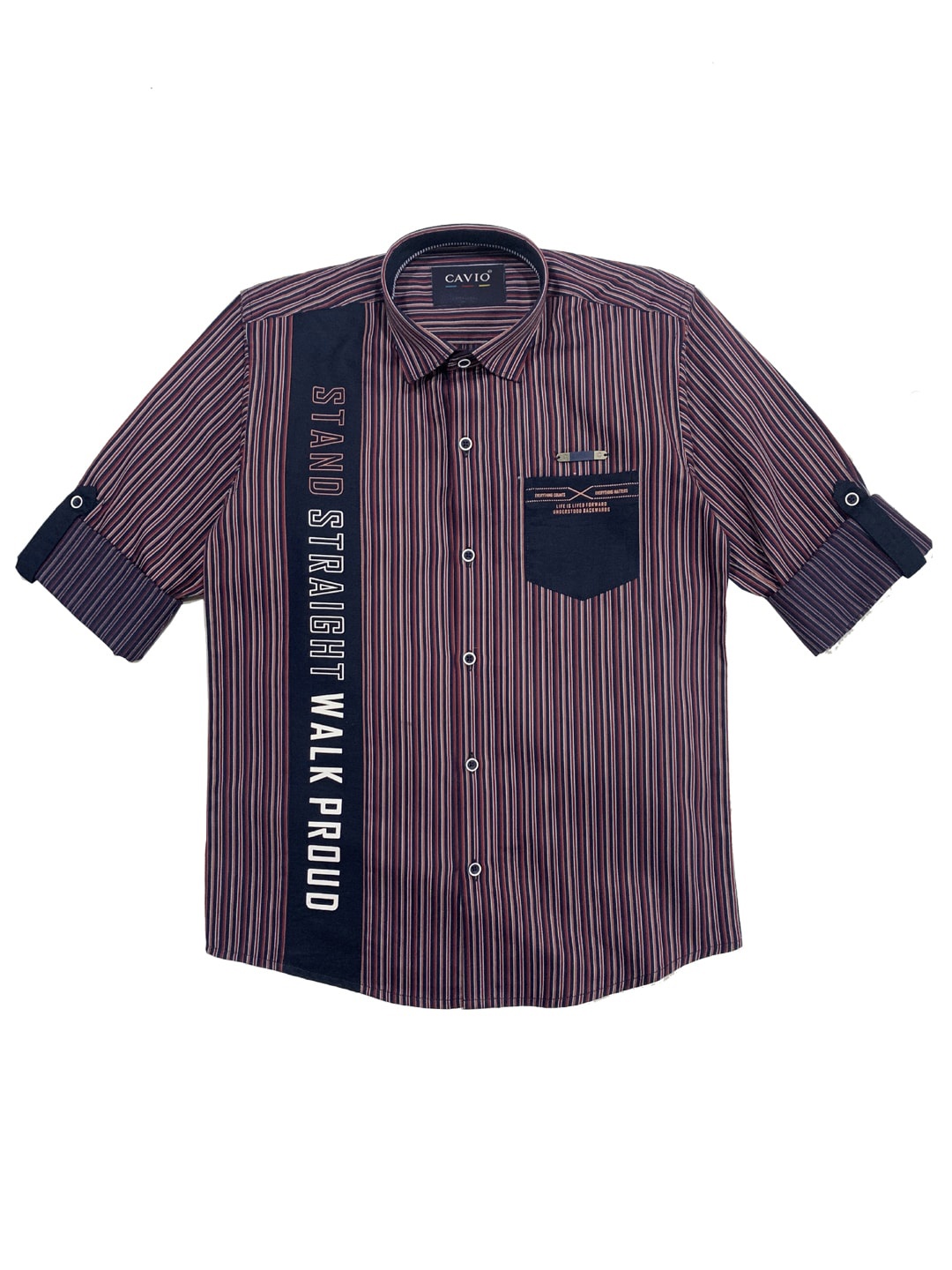 

CAVIO Boys Maroon Striped Casual Shirt