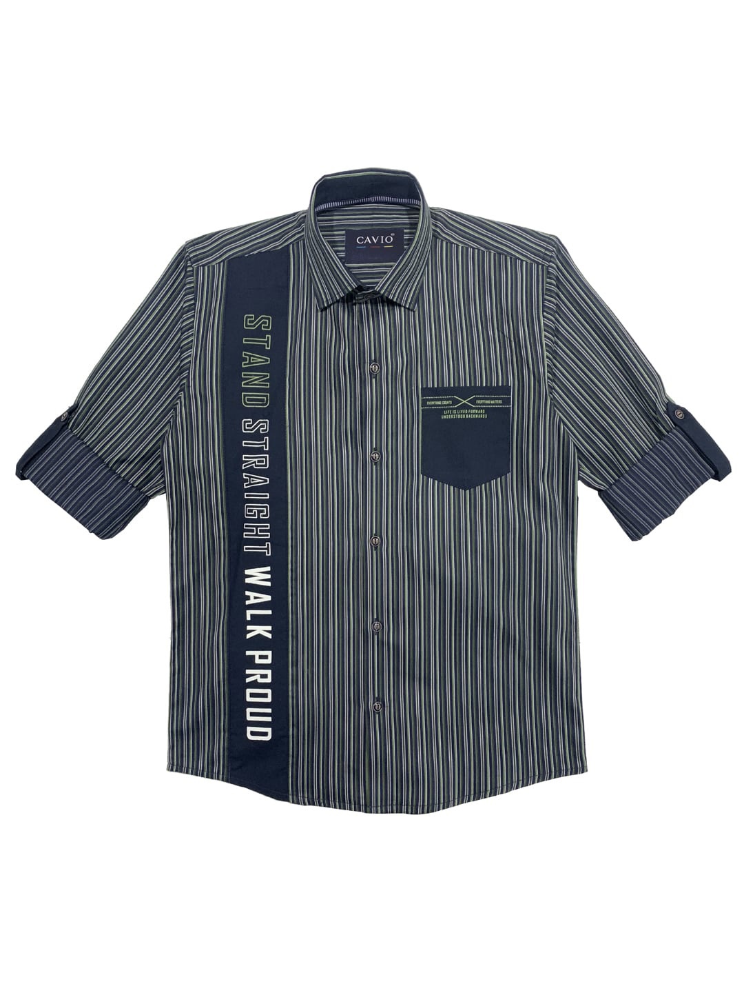 

CAVIO Boys Green Striped Casual Shirt