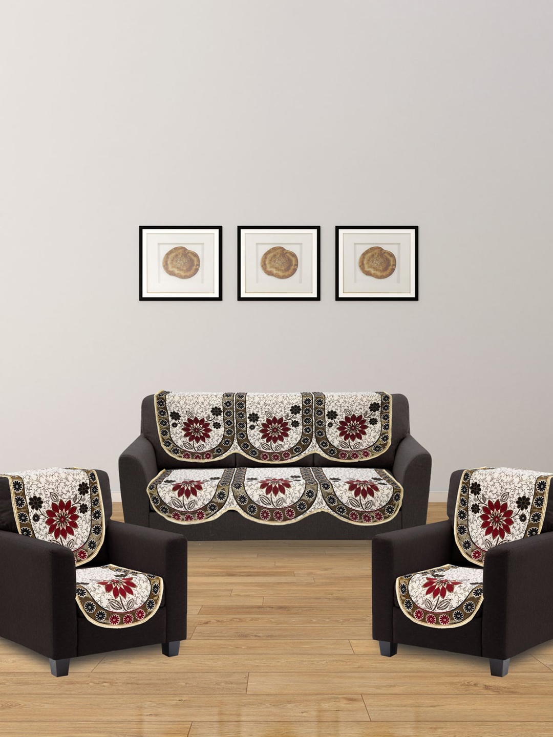 

Corsica Neon Set of 6 Off-White & Maroon Embroidered 5-Seater Sofa Cover Set