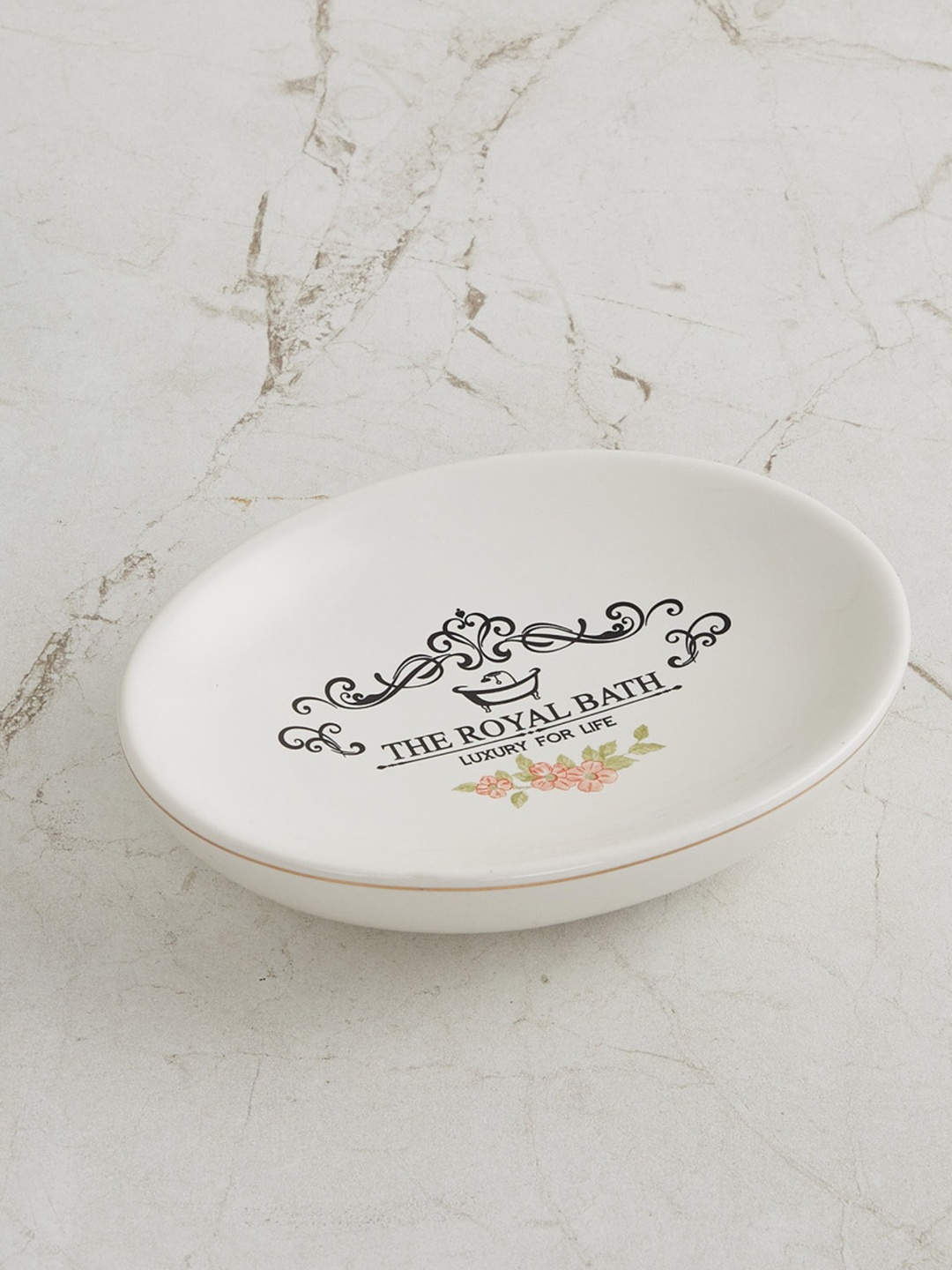 

Home Centre White Printed Ceramic Soap Dish