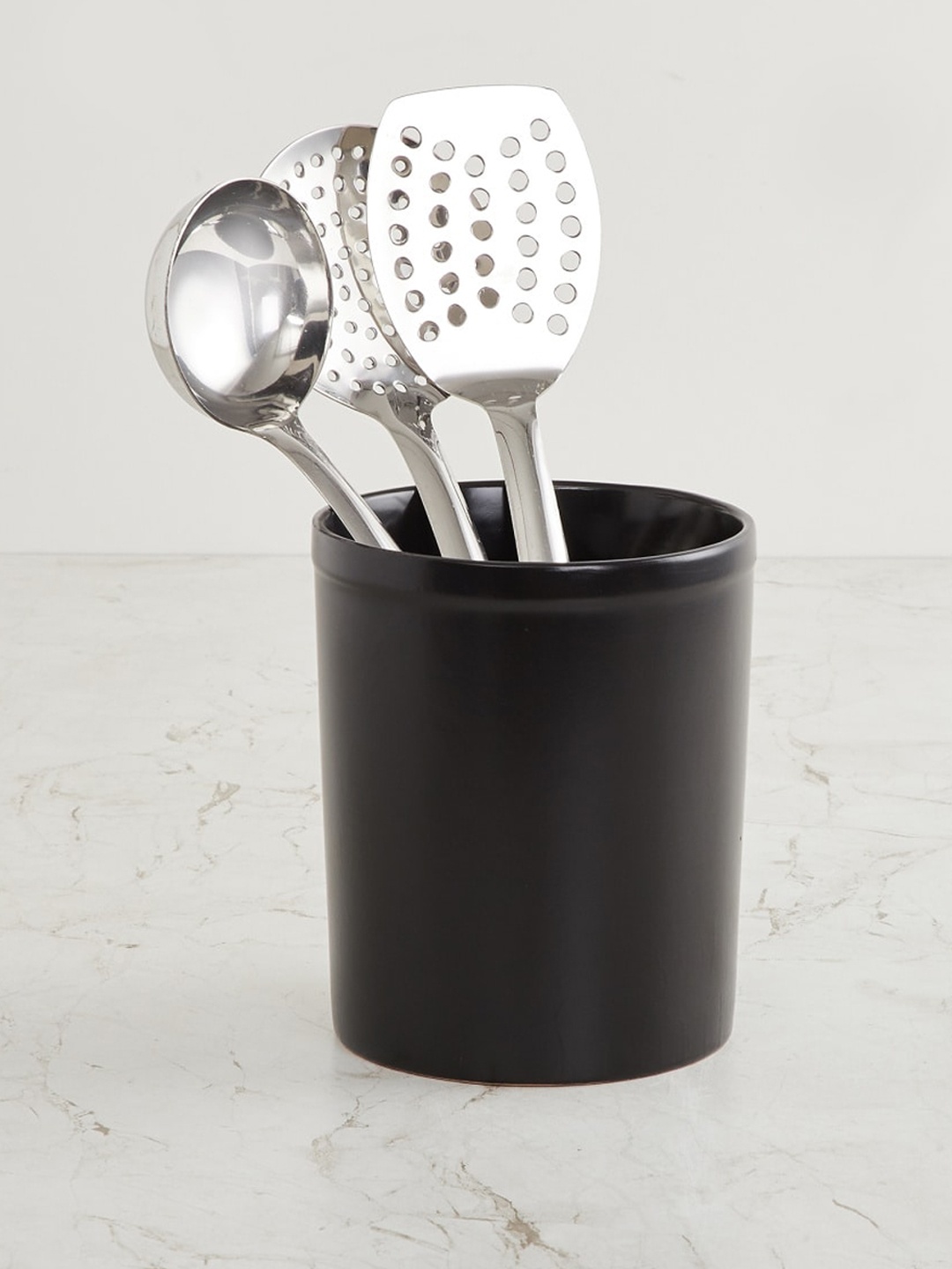 

Home Centre Truffles Black Solid Stoneware Utensil Holder