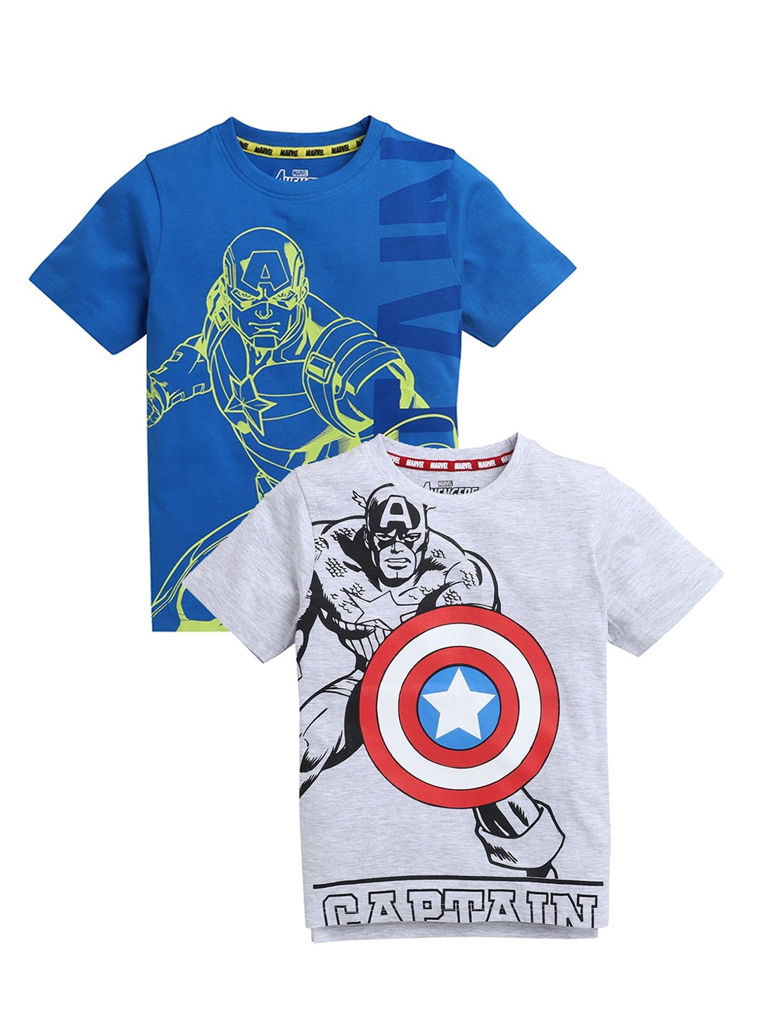 

KINSEY Pack of 2 Boys Blue & Grey Melange Captain America Bio Finish Cotton T-shirt