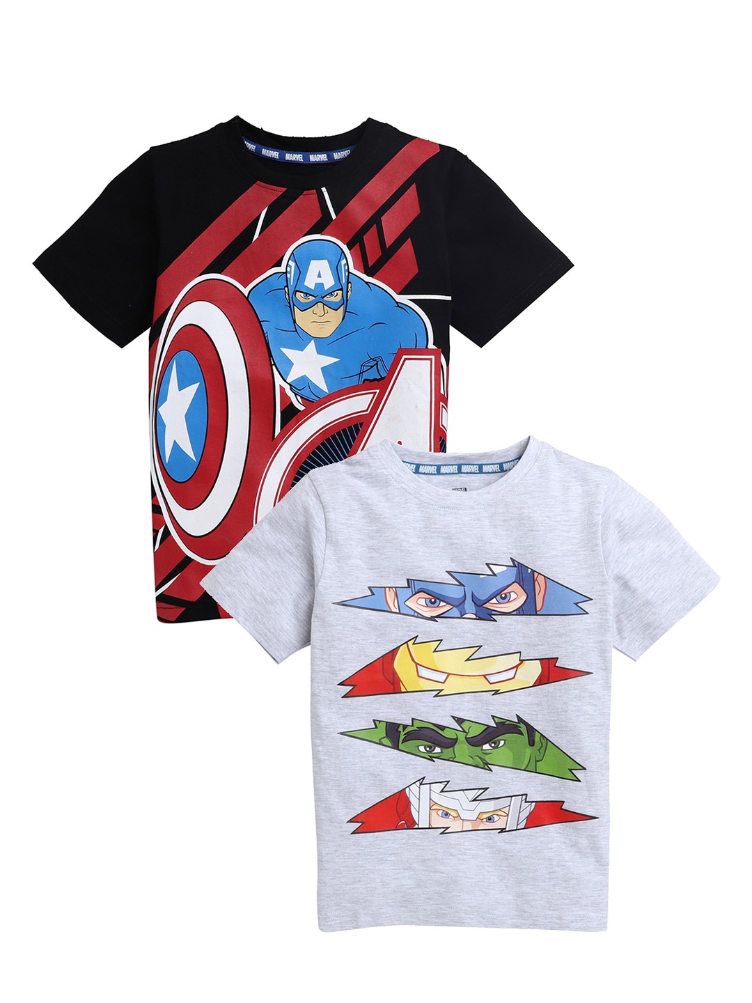 

KINSEY Boys Pack of 2 Pure Cotton Captain America Printed Bio Finish Applique T-shirt, Black