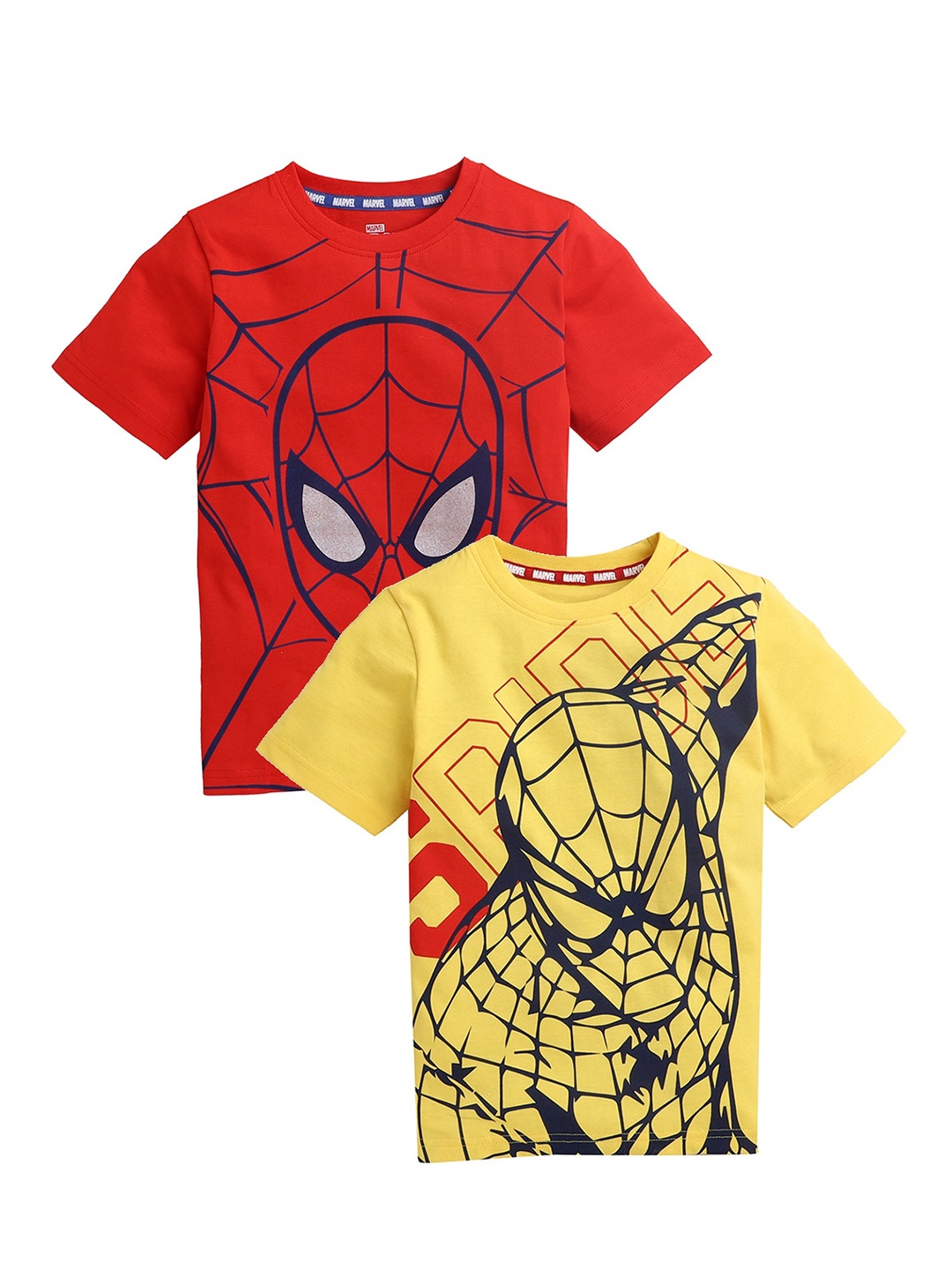 

KINSEY Boys Set of 2 Spider-Man Printed Pure Cotton Regular Fit Bio Finish T-shirt, Red