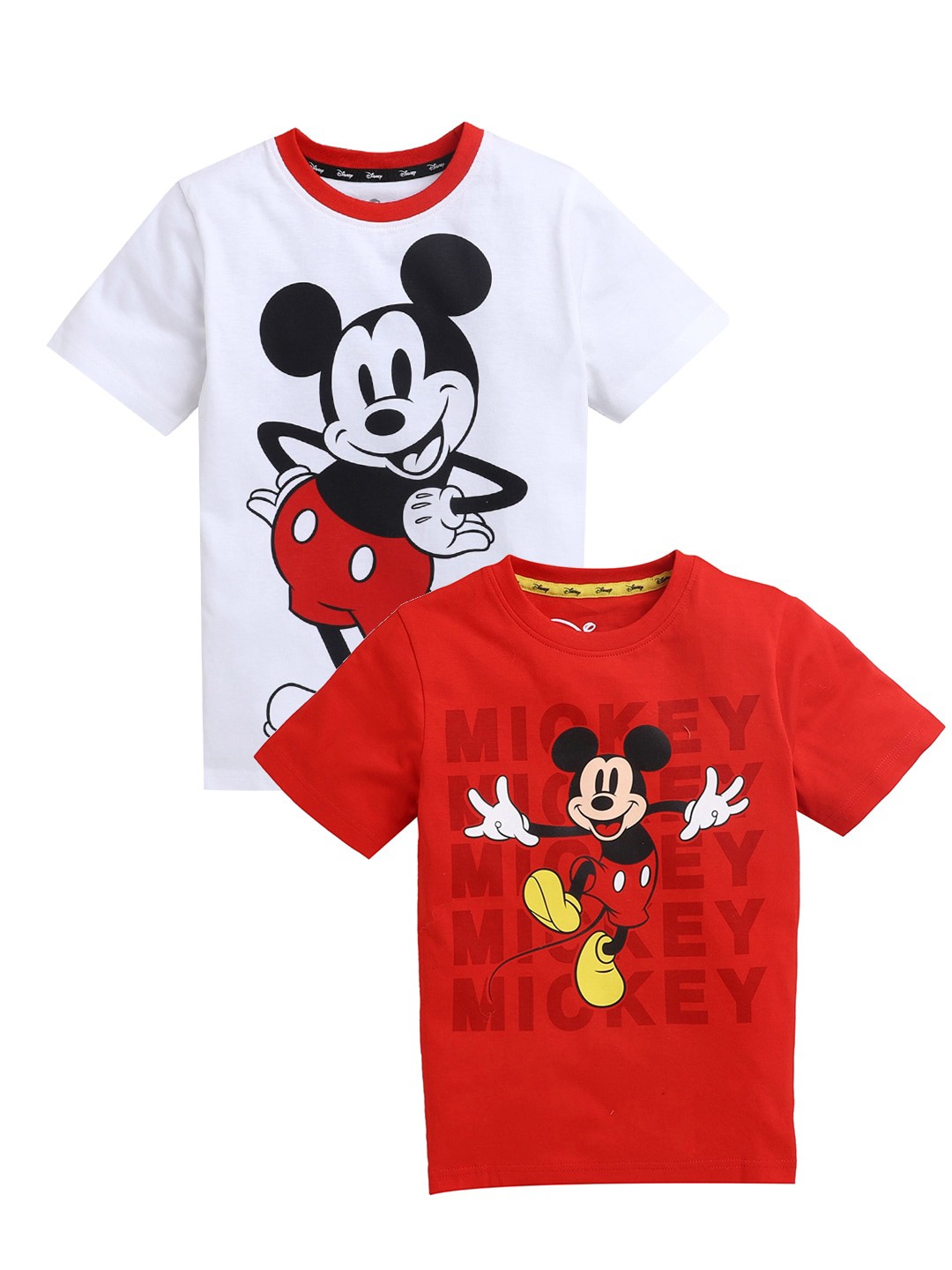 

KINSEY Boys White 2 Mickey Mouse Printed Bio Finish Applique T-shirt
