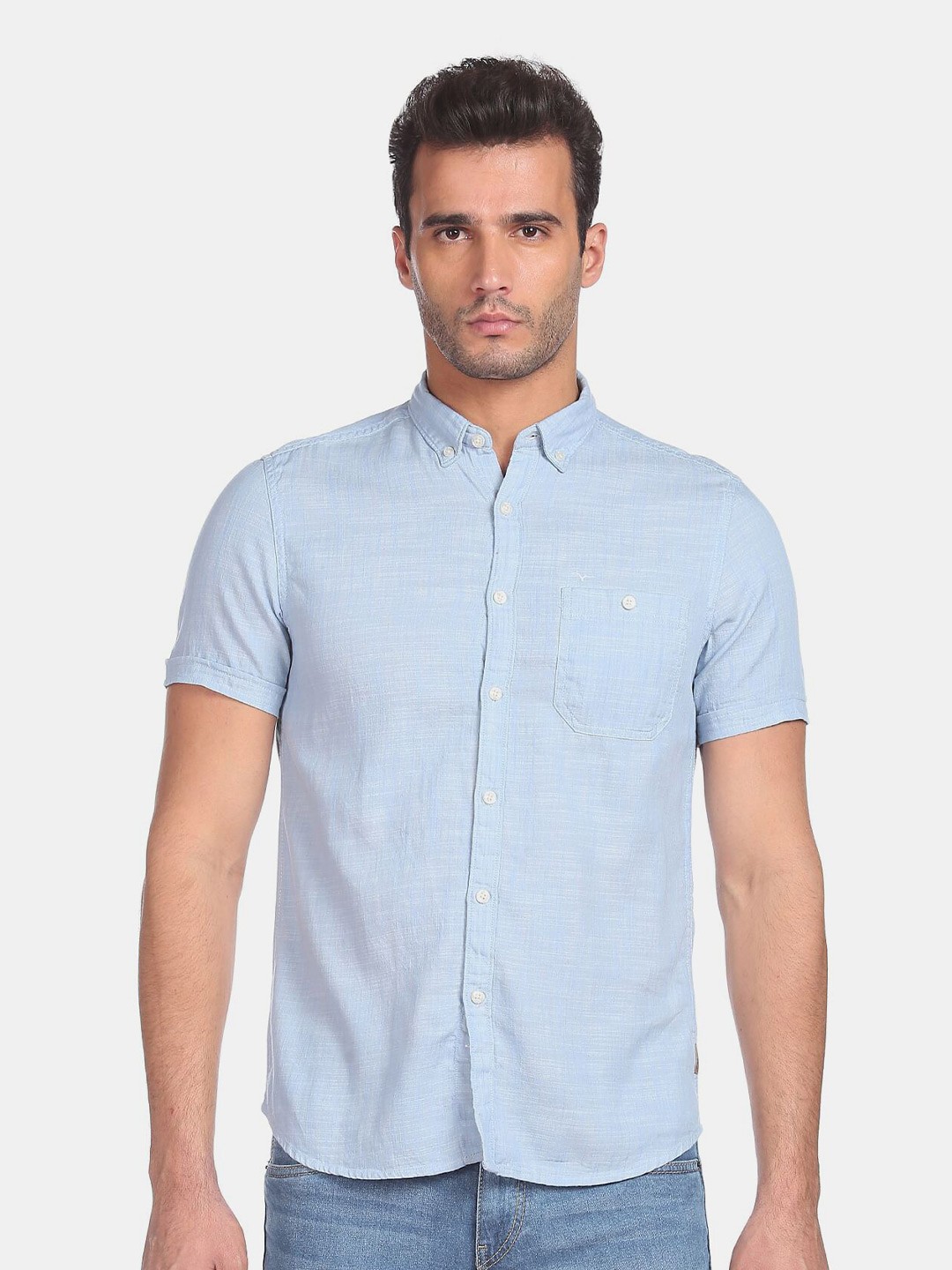 

Flying Machine Men Blue Slim Fit Cotton Casual Shirt