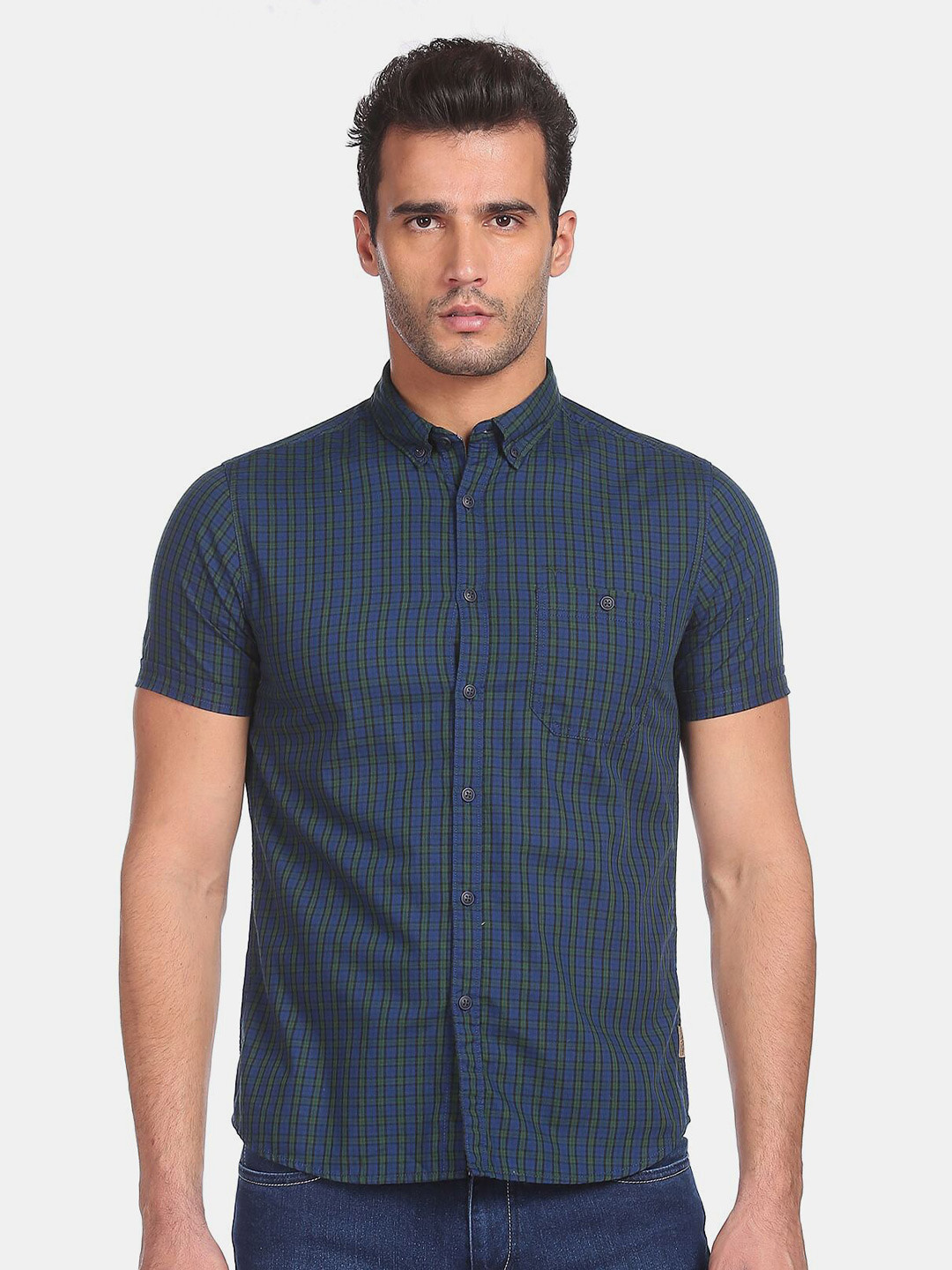 

Flying Machine Men Teal Checked Regular Fit Casual Shirt