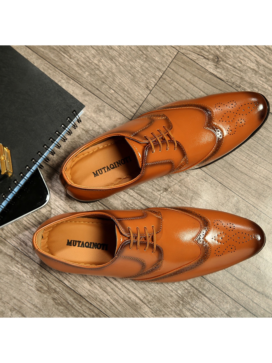 

MUTAQINOTI Men Tan Brown Solid Synthetic Leather Formal Brogues