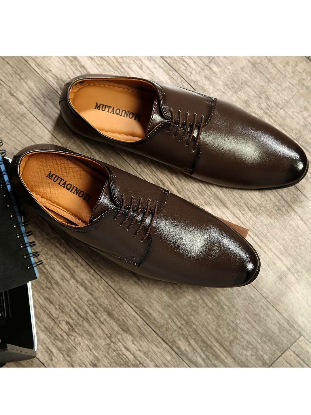 

MUTAQINOTI Men Brown Solid Synthetic Leather Formal Oxfords