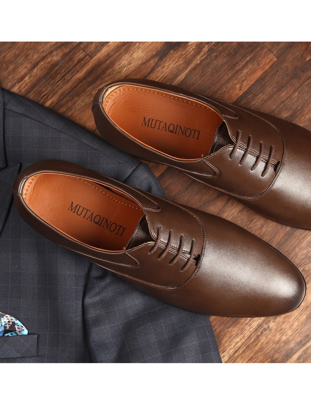 

MUTAQINOTI Men Brown Solid Synthetic Leather Formal Derbys
