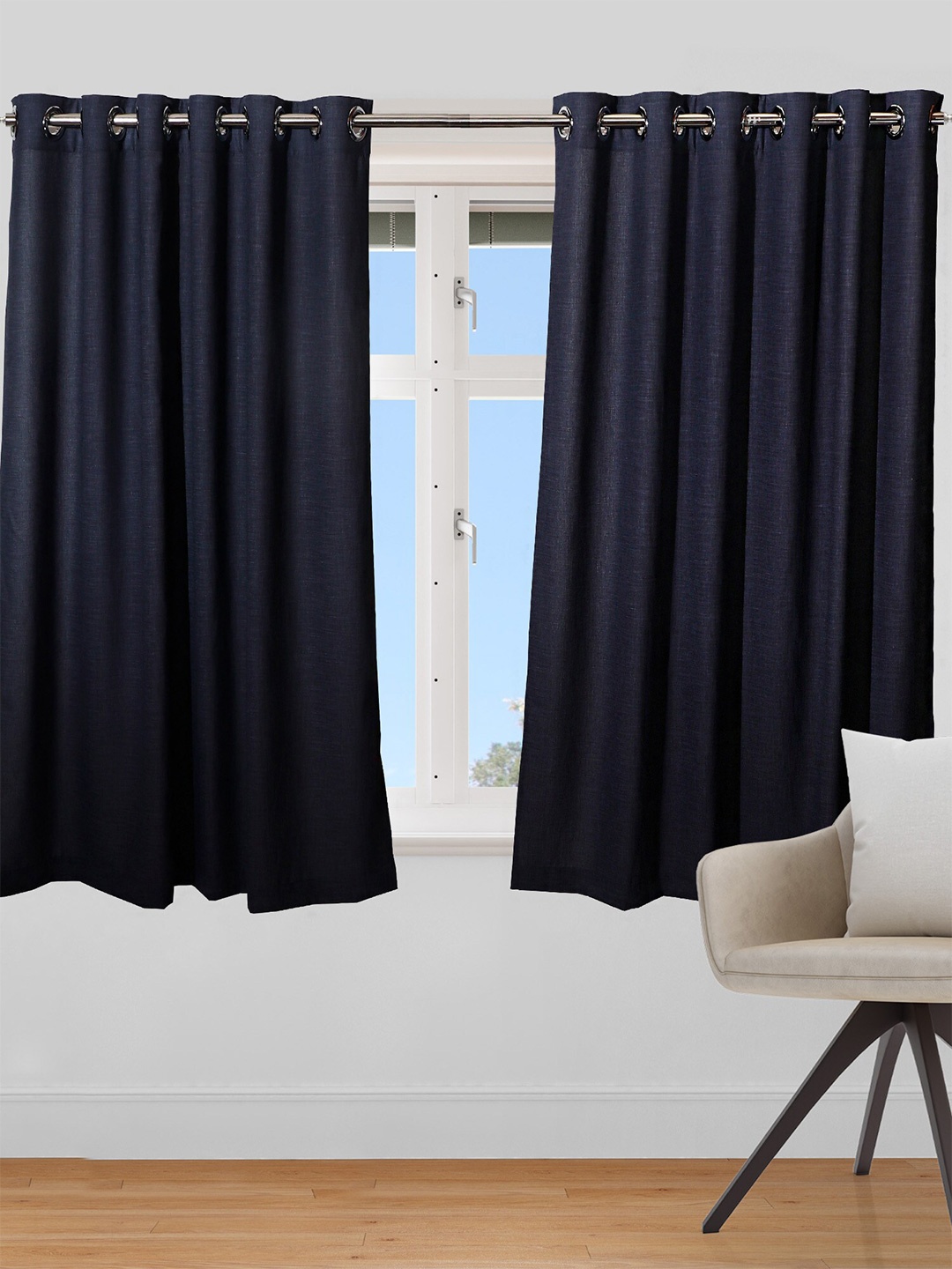 

ZEBA Black Solid Eyelet Window Curtain