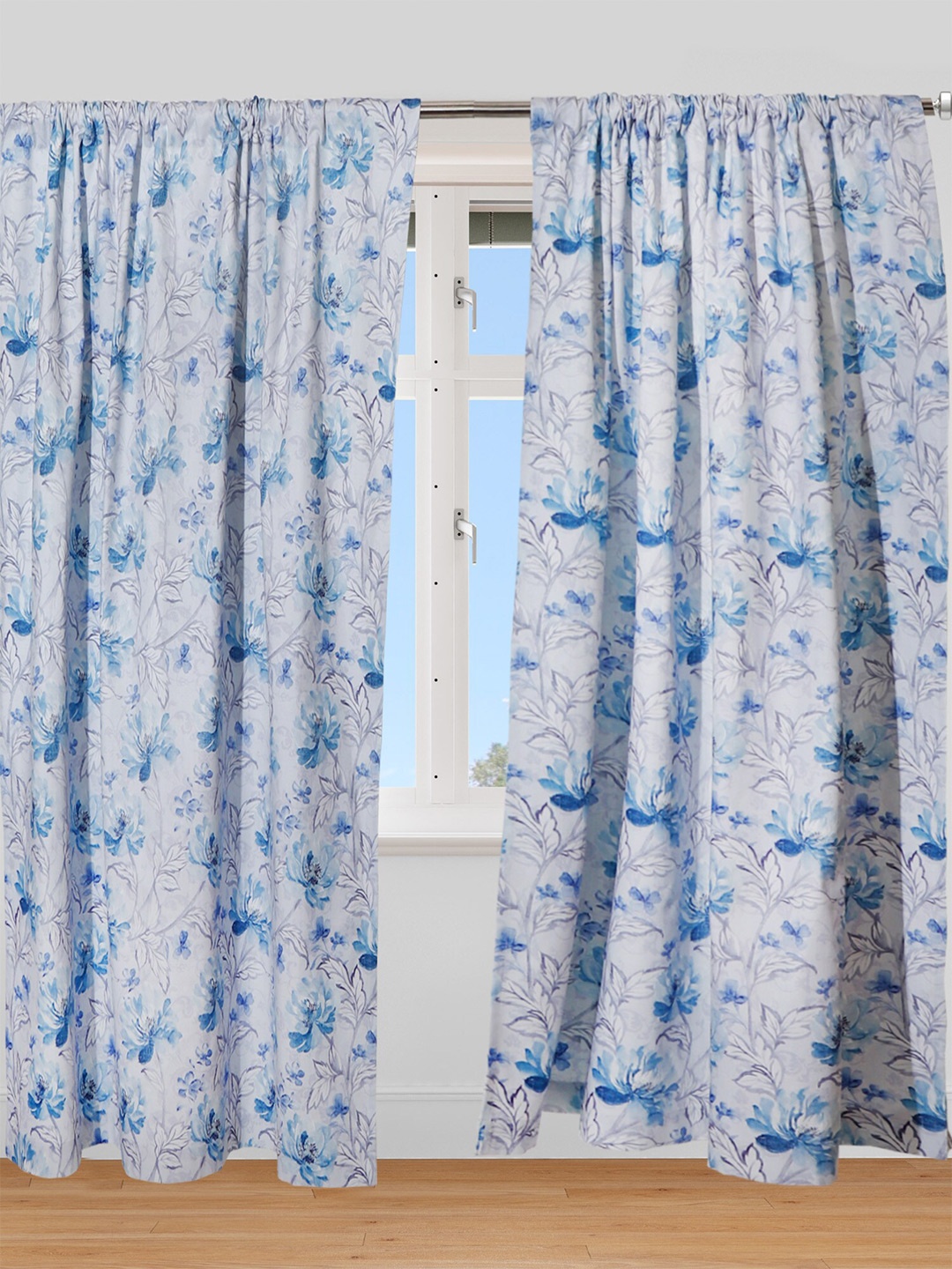 

ZEBA Blue Floral Printed Single Door Curtain