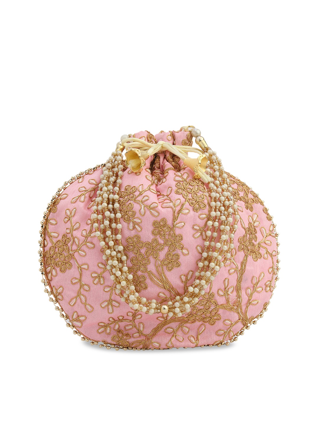 

gaura pakhi Pink & Gold-Toned Embellished Embroidered Potli Clutch