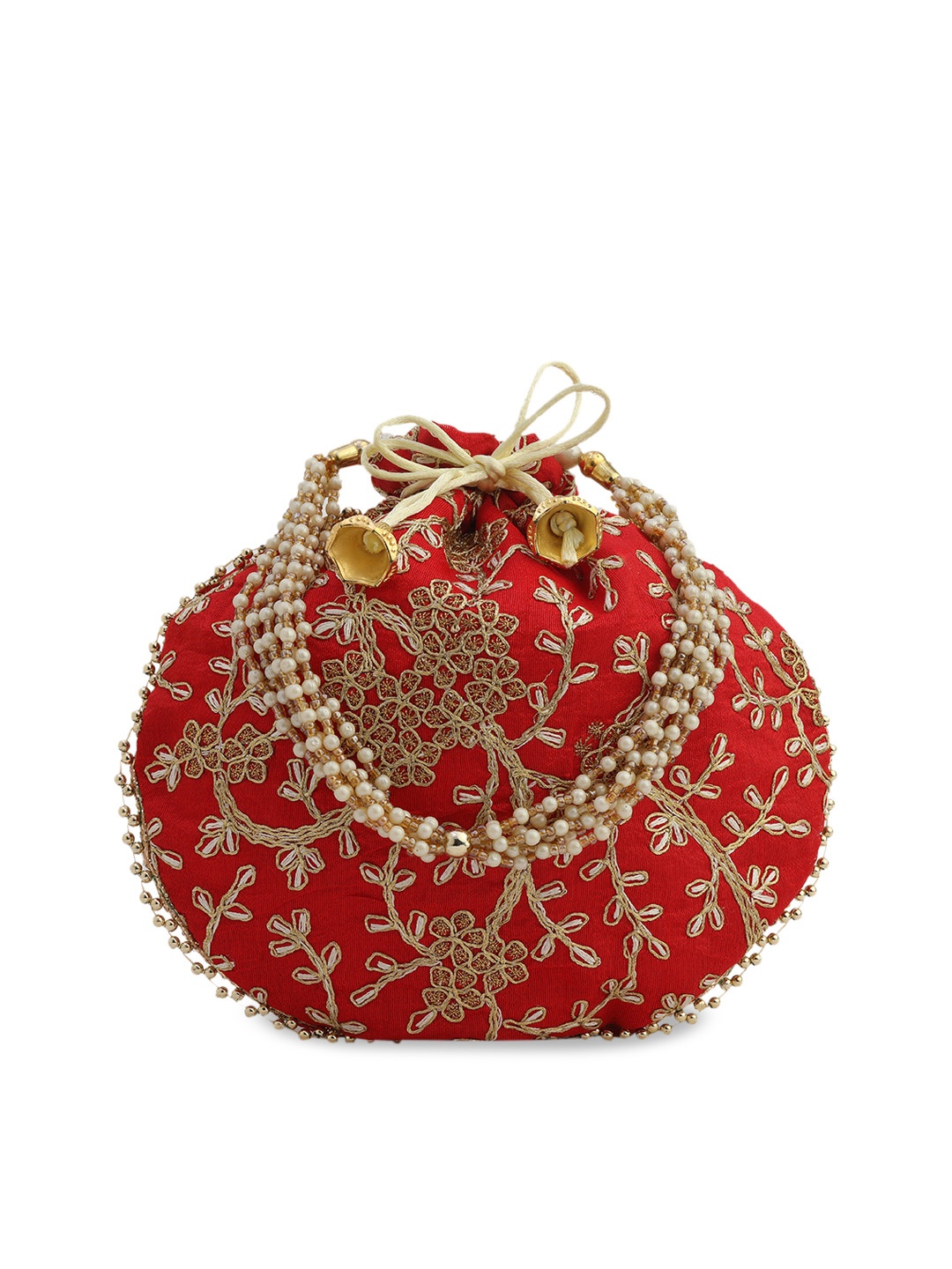 

gaura pakhi Women Red & Gold-Toned Embellished Potli