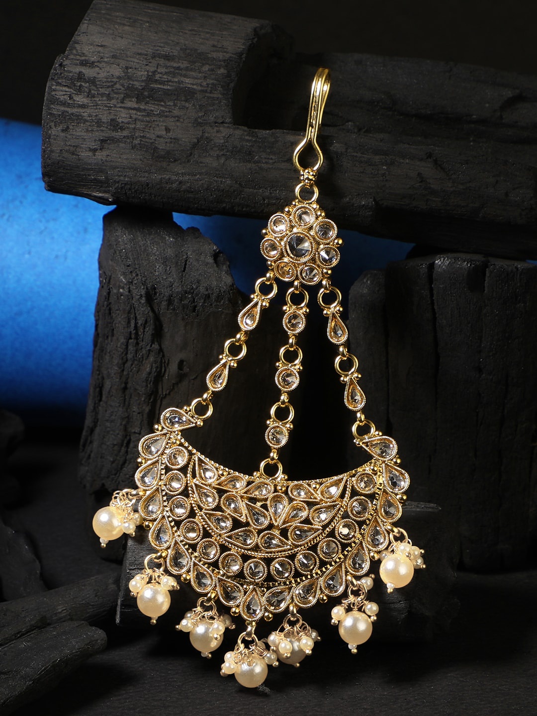 

Adwitiya Collection Gold-Plated Stone-Studded Jhumar Passa