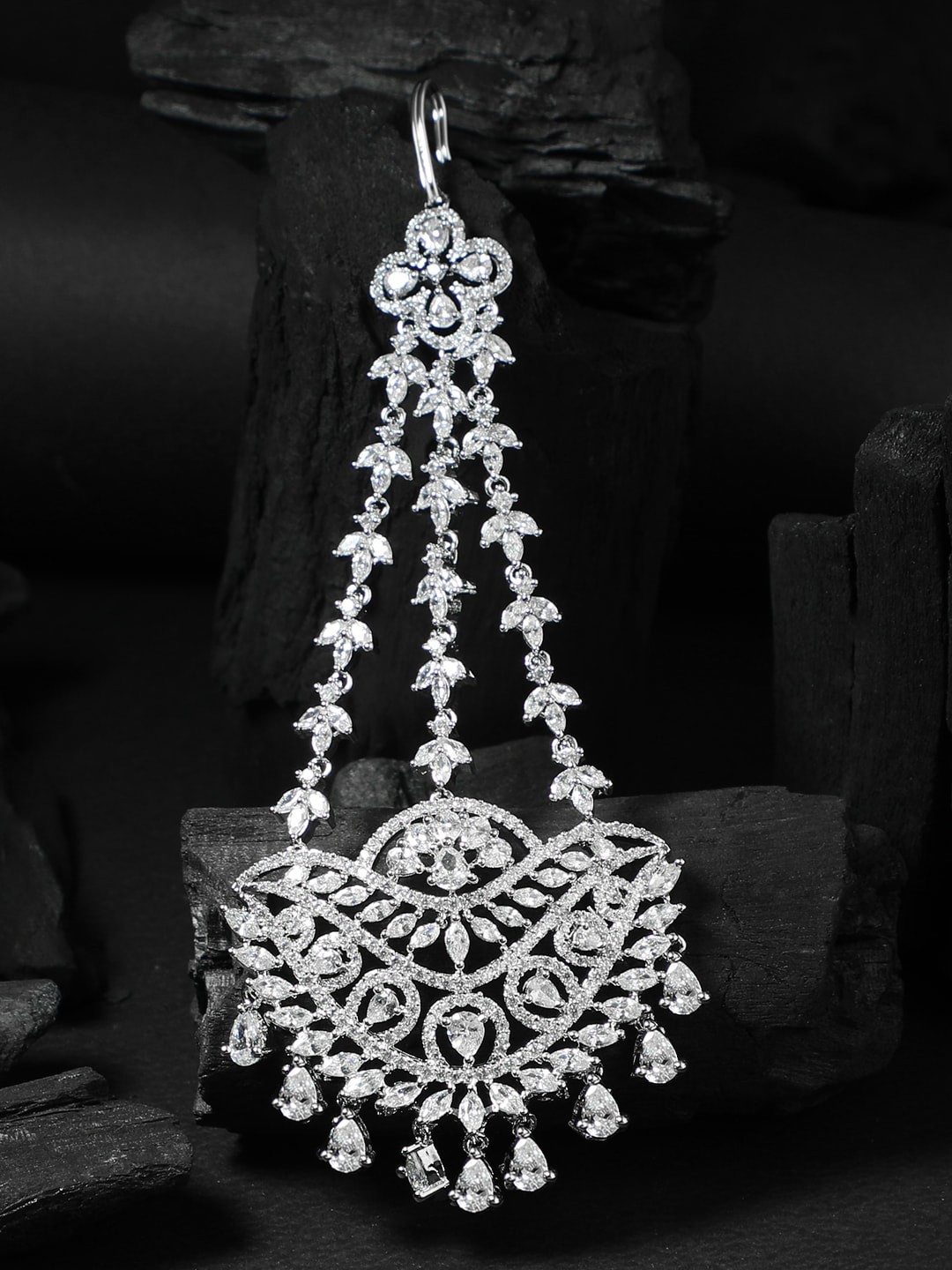 

Adwitiya Collection Silver-Toned Rhodium-Plated & CZ Stone Studded Head Jewellery