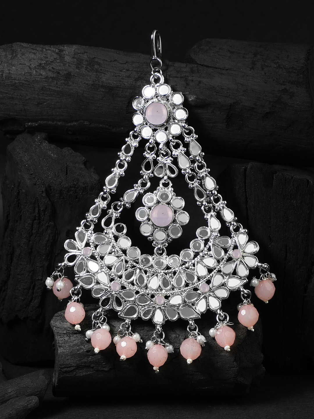 

Adwitiya Collection Woman Rhodium-Plated Silver-Toned Stone & Pearl Jhumar Paasa