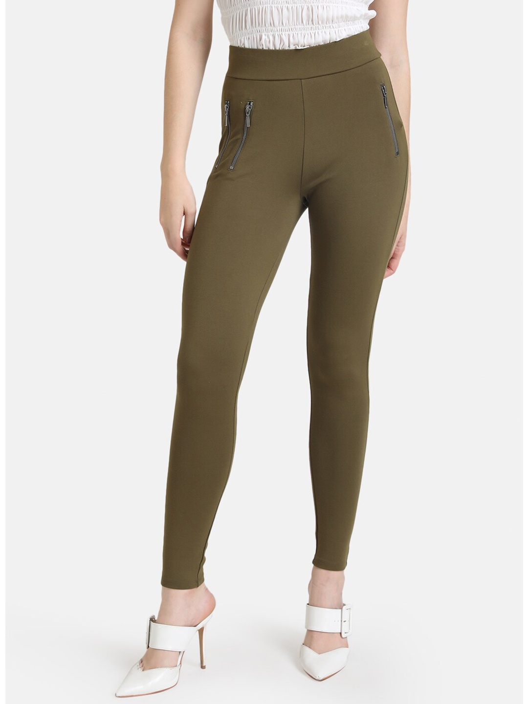 

Kazo Women Olive-Green Solid Jeggings